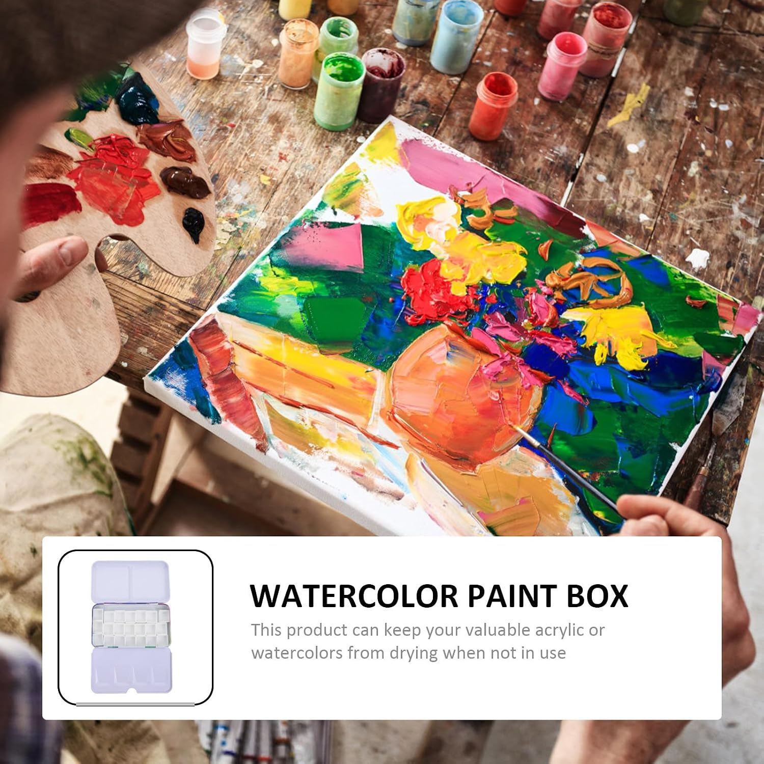 OSALADI Portable Watercolor Tin Box for DIY Art with Iron Material, Easy to Carry and Keeps Desk Clean and Organized, for Mixing Watercolor Paints and Pigments
