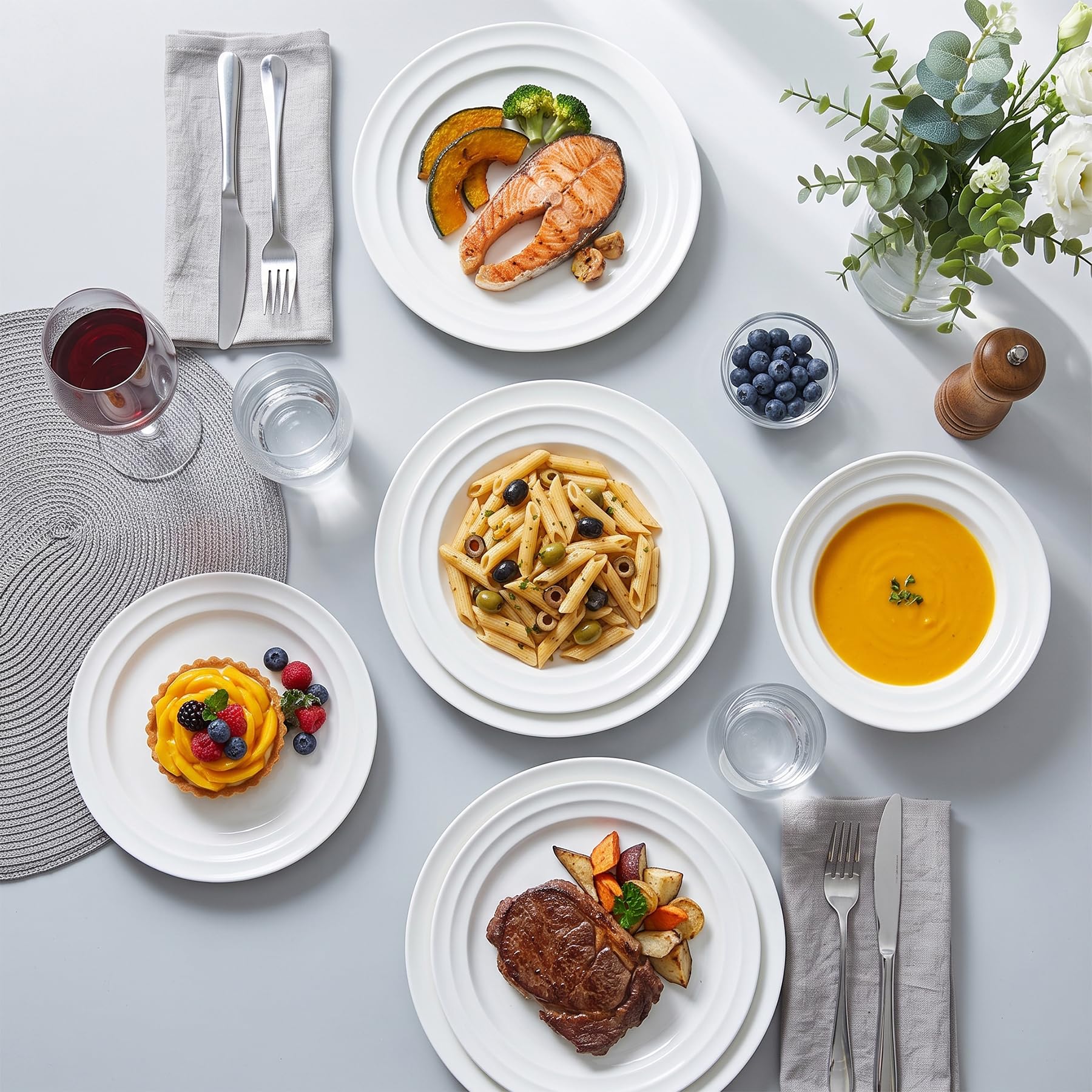 Set di stoviglie in porcellana da 20 pezzi, per 4 persone, colore bianco moderno
