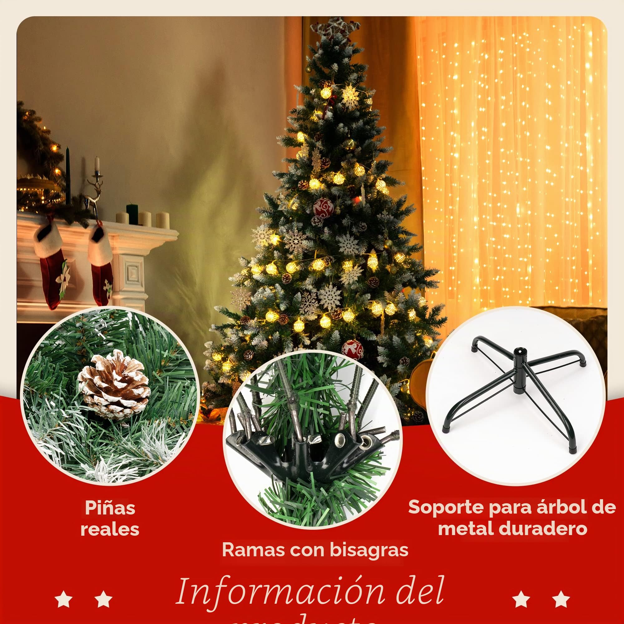 GIGALUMI de Árbol de Navidad Artificial Plegable 120 cm/4 pies, retráctil, con Nieve y piñas Reales, para decoración de Interiores