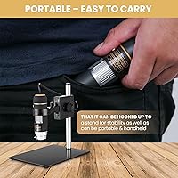 Vista 6 de Amscope UTP200X003MP Microscopio USB digital de 2 MP, aumento 10X-200X, fuente de luz LED incorporada, soporte de mesa, incluye CD de software, negro