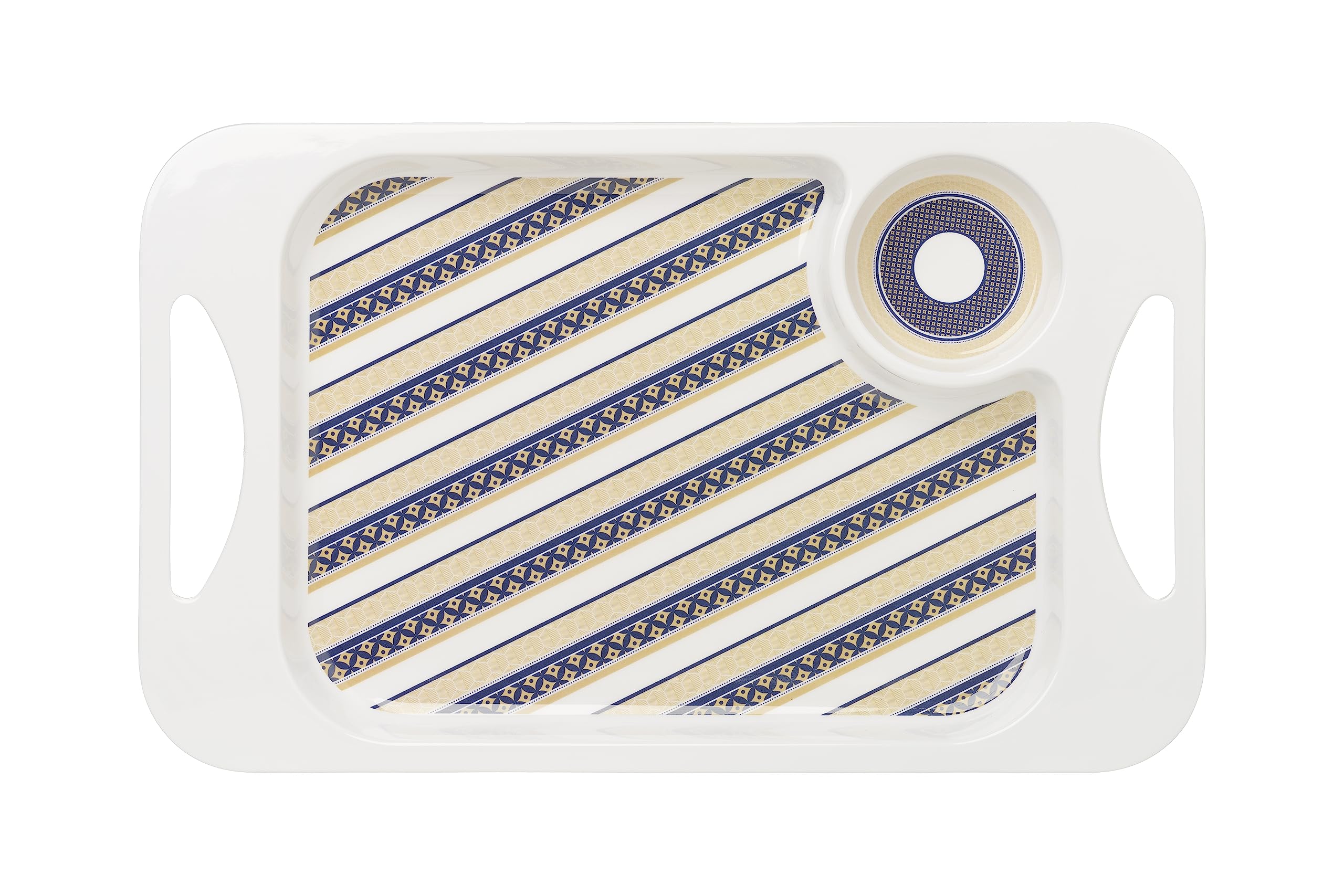 Rosa Lifestyle White Lightweight Melamine Snack Tray with Handles - Rectangular 33.8cm x 20.6cm - Lightweight Tea & Sandwich Tray - 345g