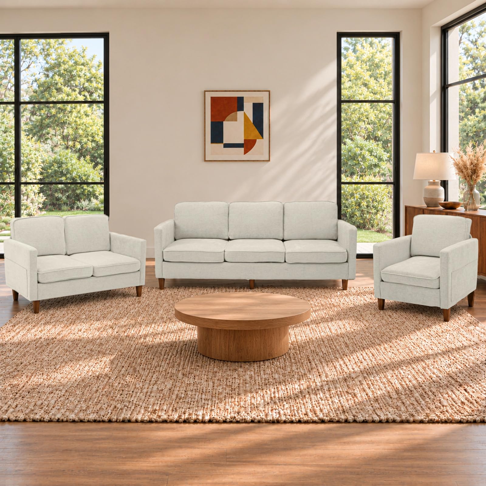 3-Piece Sofa Set for Living Room, Chenille Couch with Loveseat and Chair