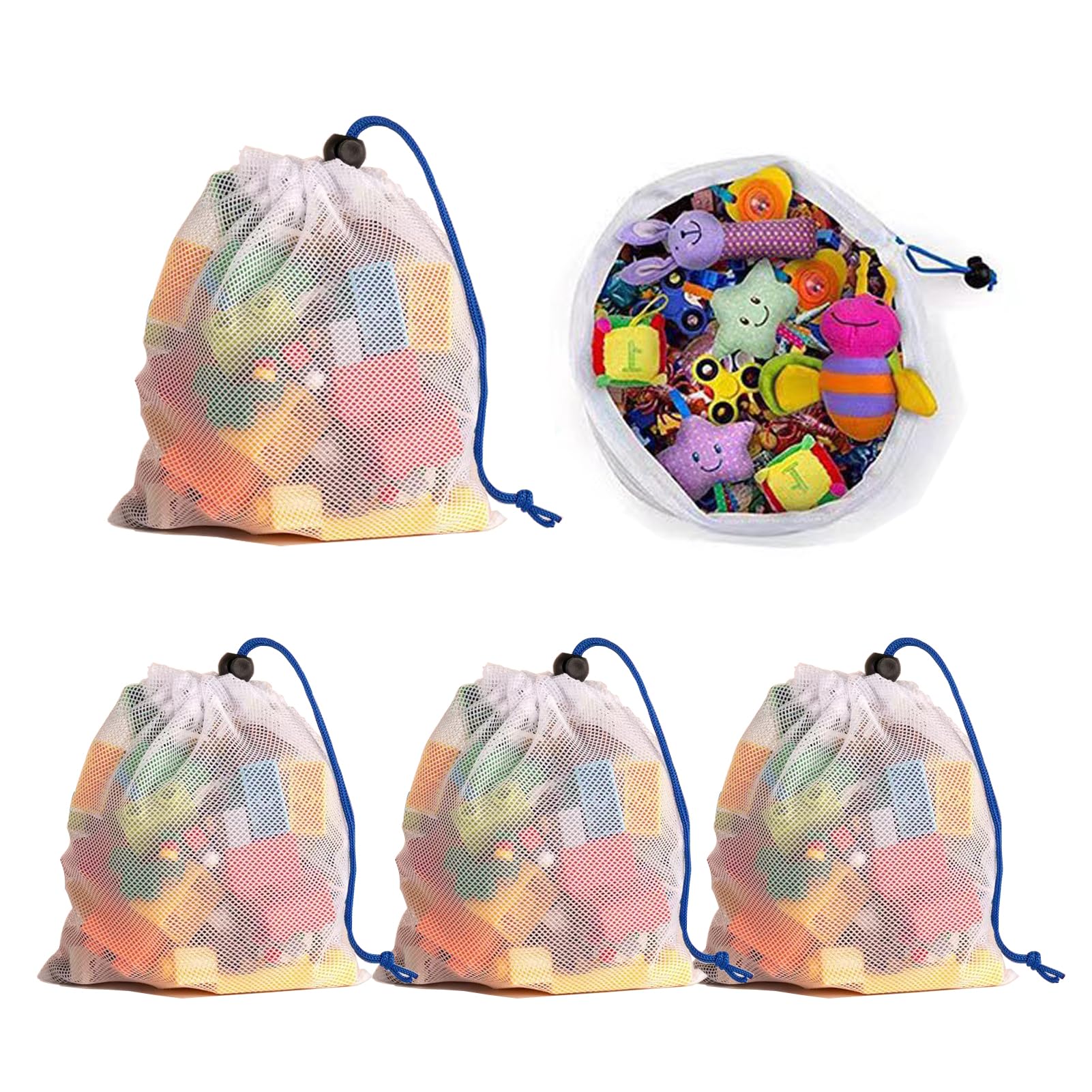 GSHUR 5Pcs Drawstring Mesh Storage Bags, 30cm x 40cm Organizer for Sport Swimming, Beach, Travel and Toys Organization
