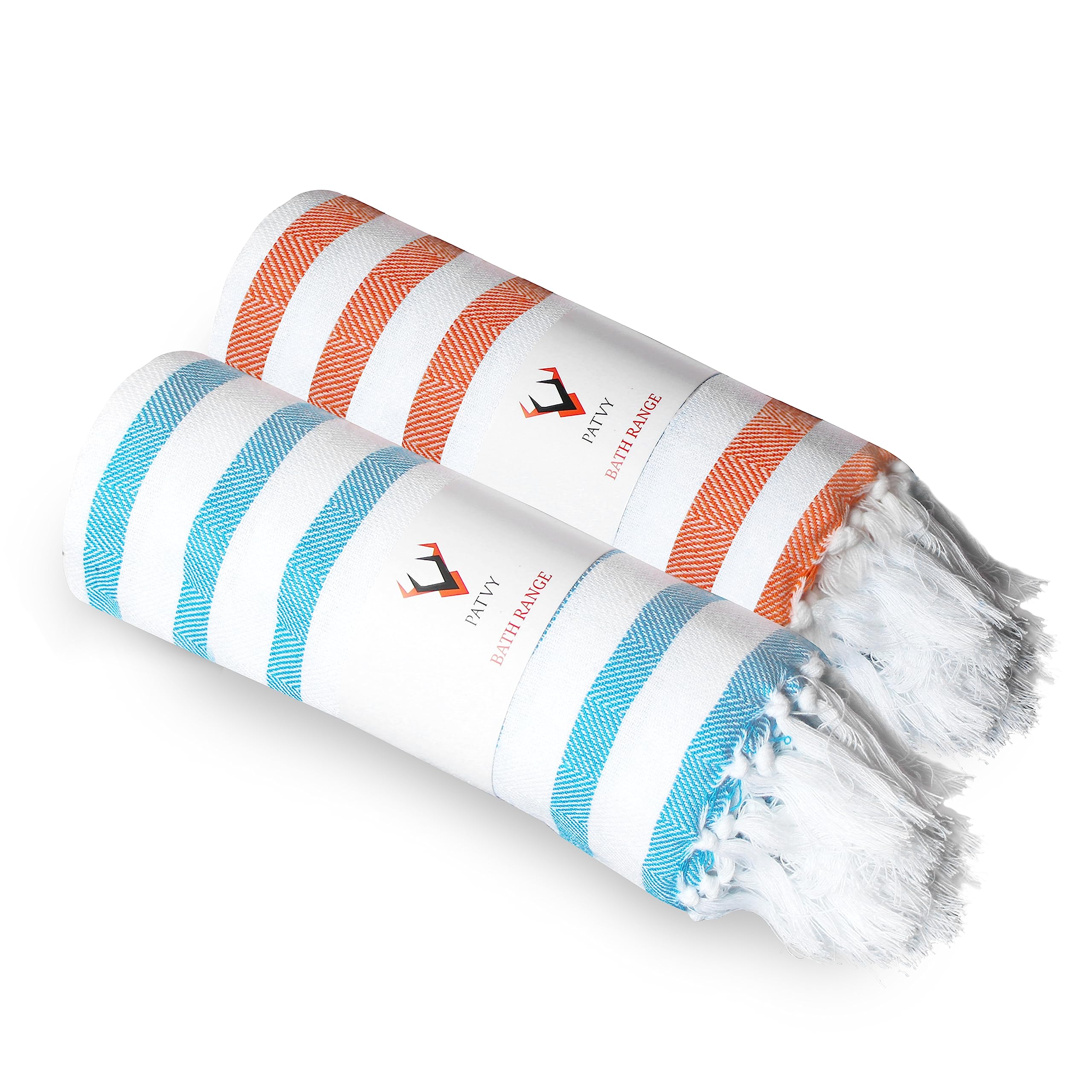 PATVY Bath Towels| Light Weight Turkish Style Stripe Bath Towels For Men Large Size Cotton|70 X 150Cm Absorption Bath Towel For Women| 100% Cotton (Pack Of 2, Teal Blue & Orange), 140 Tc (B0C5HTKYQG) Amazon Price History, Amazon Price Tracker