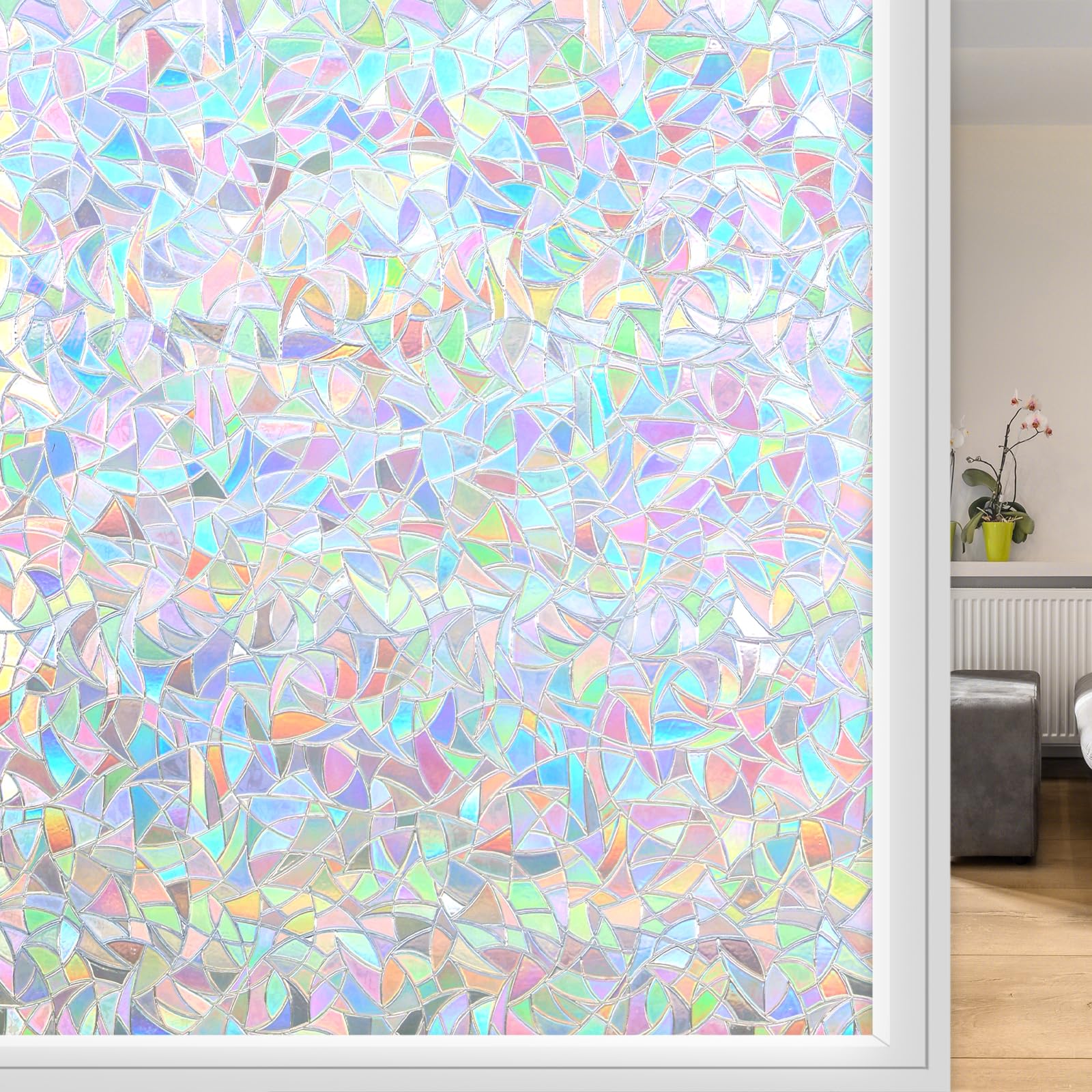 KROMAPOLIS Pellicola 3D arcobaleno per finestre, 45 x 200 cm, pellicola protettiva per finestra colorata opaca, autoadesiva, decorazione colorata per la vostra casa