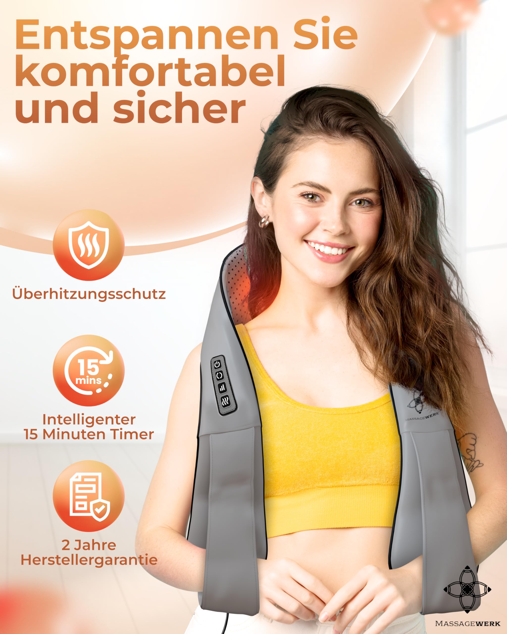 Shiatsu Nacken- und Rückenmassagegerät | Elektrisches Nackenmassagegerät mit Wärmefunktion | Ergonomisch, Ideal zur Linderung von Muskelverspannungen und Schmerzen