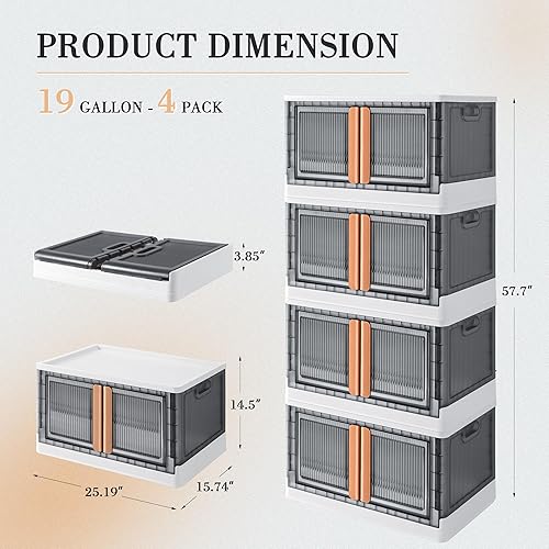 Miniatura 6 de GUNJI Contenedores de almacenamiento plegables de plástico, organizador de armario, caja de almacenamiento apilable con tapas y ruedas,