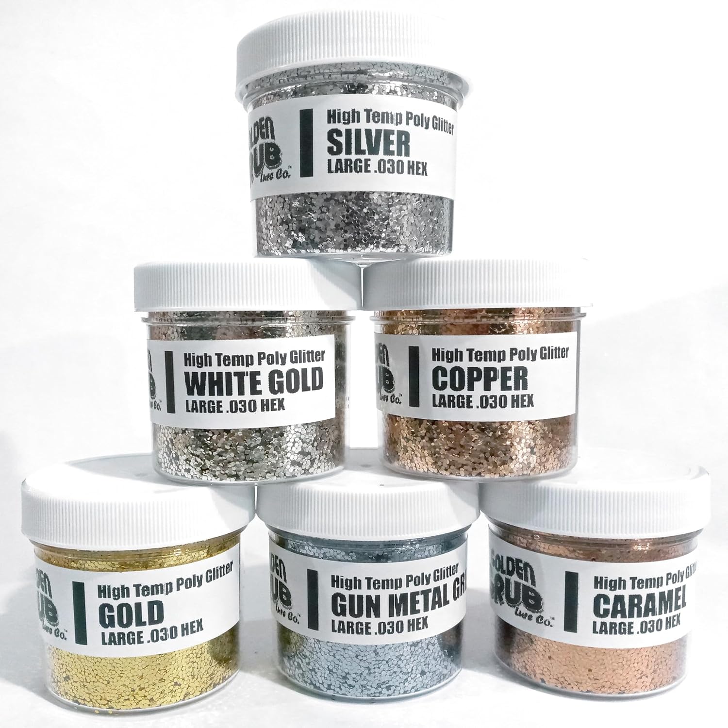 6 Pack of Large .030 Glitter Mixes for Soft Plastic Lure Making - Heat/Solvent Resistant - Metallic Option