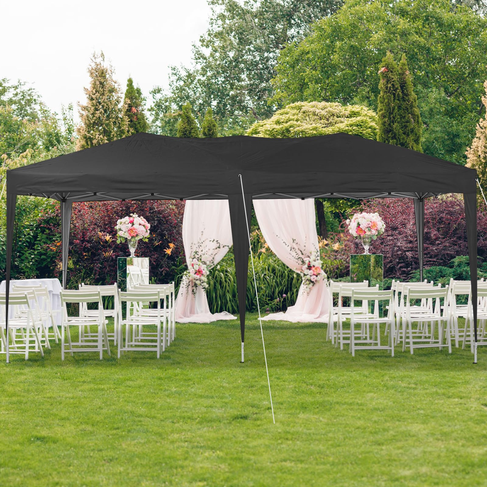 TUKAILAi Faltpavillon 3x6m, Partyzelt Pavillon mit 6 abnehmbaren Seitenwänden, Wasserdicht Stabil Gartenzelt Pavillon, Gartenpavillon für Hochzeiten, Freien, Garten (Schwarz)