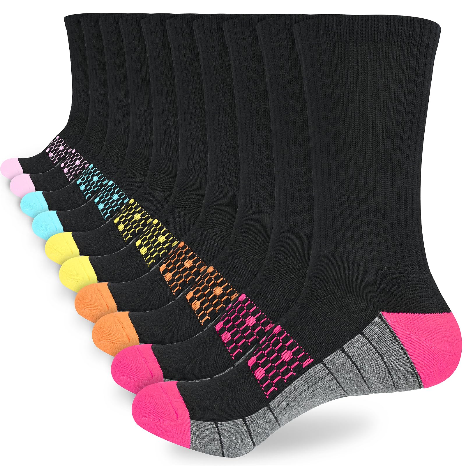 ouhos Womens Ladies Thermal Walking Hiking Work Socks Anti Blister Thick Warm Black Winter Sports Cotton Cosy Socks for Womens 4-7 Multipack Cushioned Non Slip Warm Crew Socks 5 Pairs