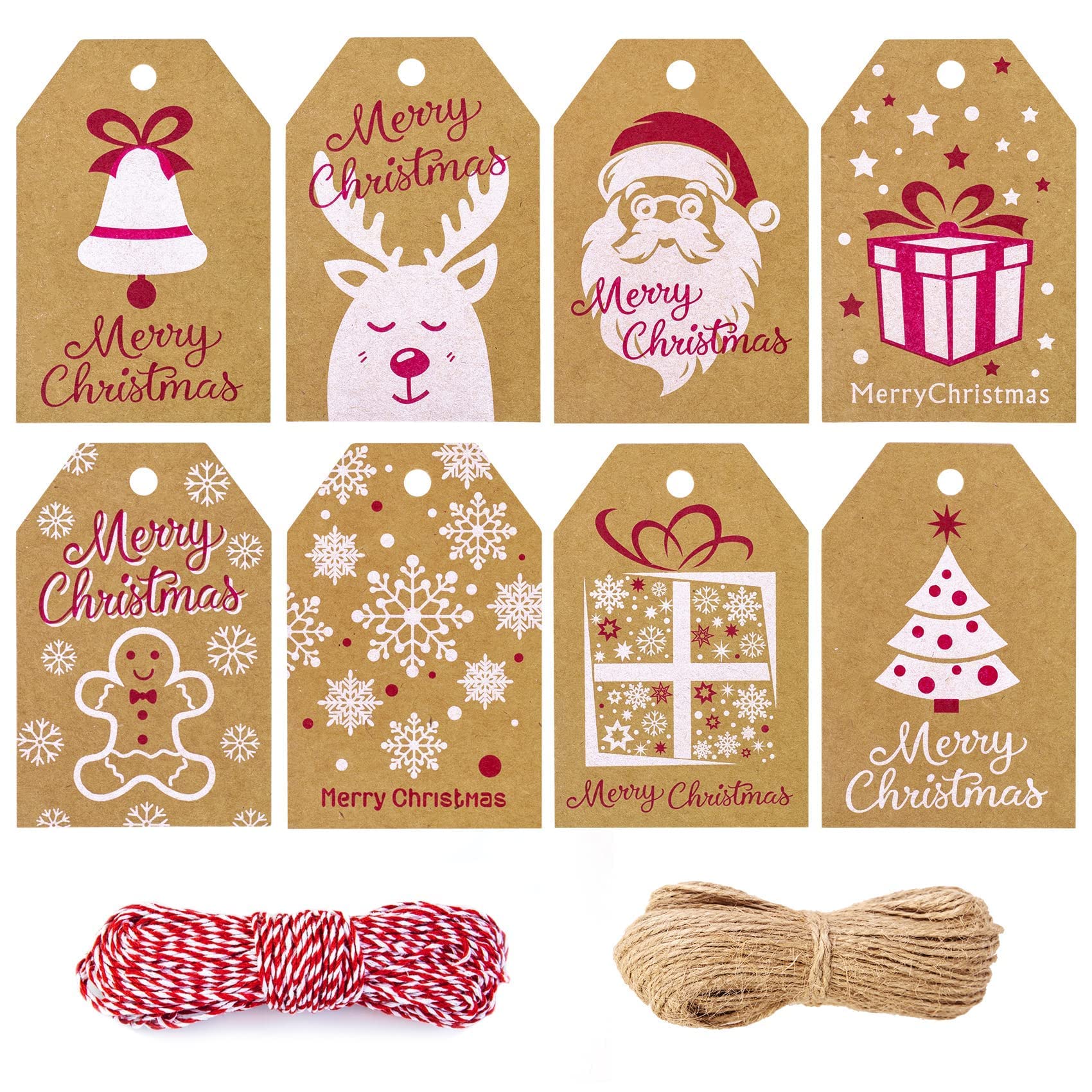 160 PCS Christmas Tags, Holiday Paper Christmas Gift Tags with String, Xmas  Snowflake Elk Bell Gingerbread Design, Christmas Labels for Gifts DIY Name  ...