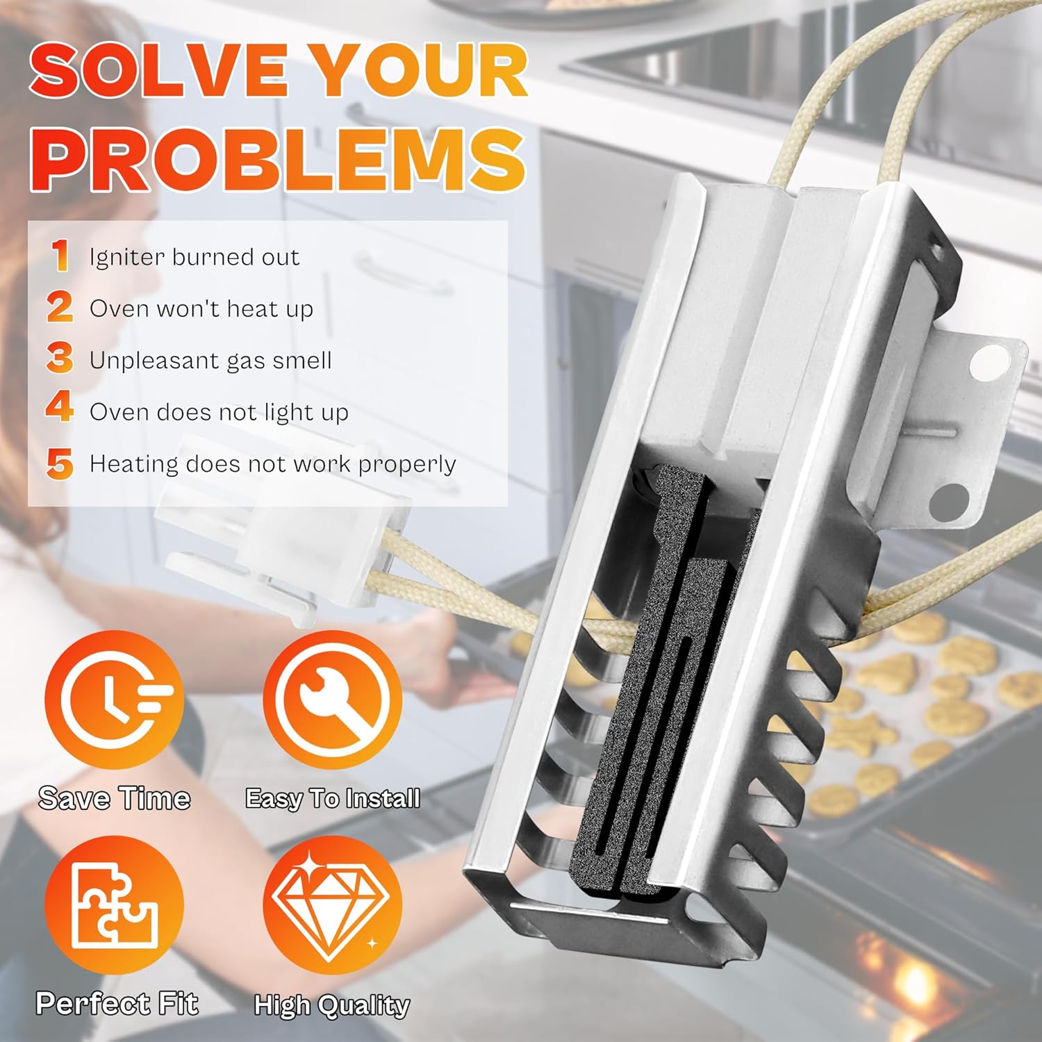 TOMOON Oven Igniter Replacement for Sam-sung NX58J5600SG,NX58R5601SS,NX60A6311SS,NX58J5600SS,NX58R5600SG,Replace DG94-01441A,DG94-00520A-Flat Igniter for Gas Stove