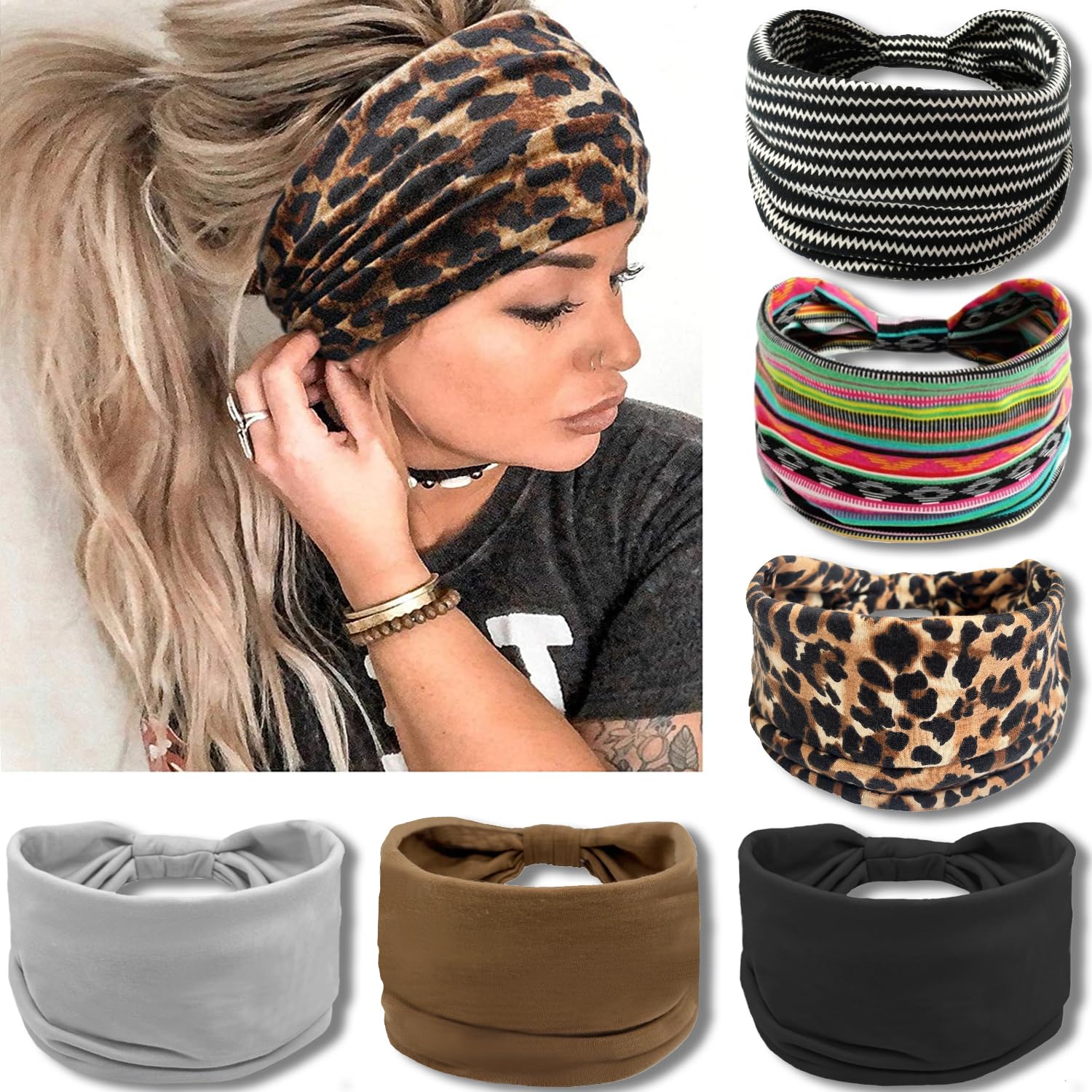 IVARYSS Wide Headbands for Women Boho Knotted Head Wraps Turbans Large African Style Head Bands Hair Accessories 6