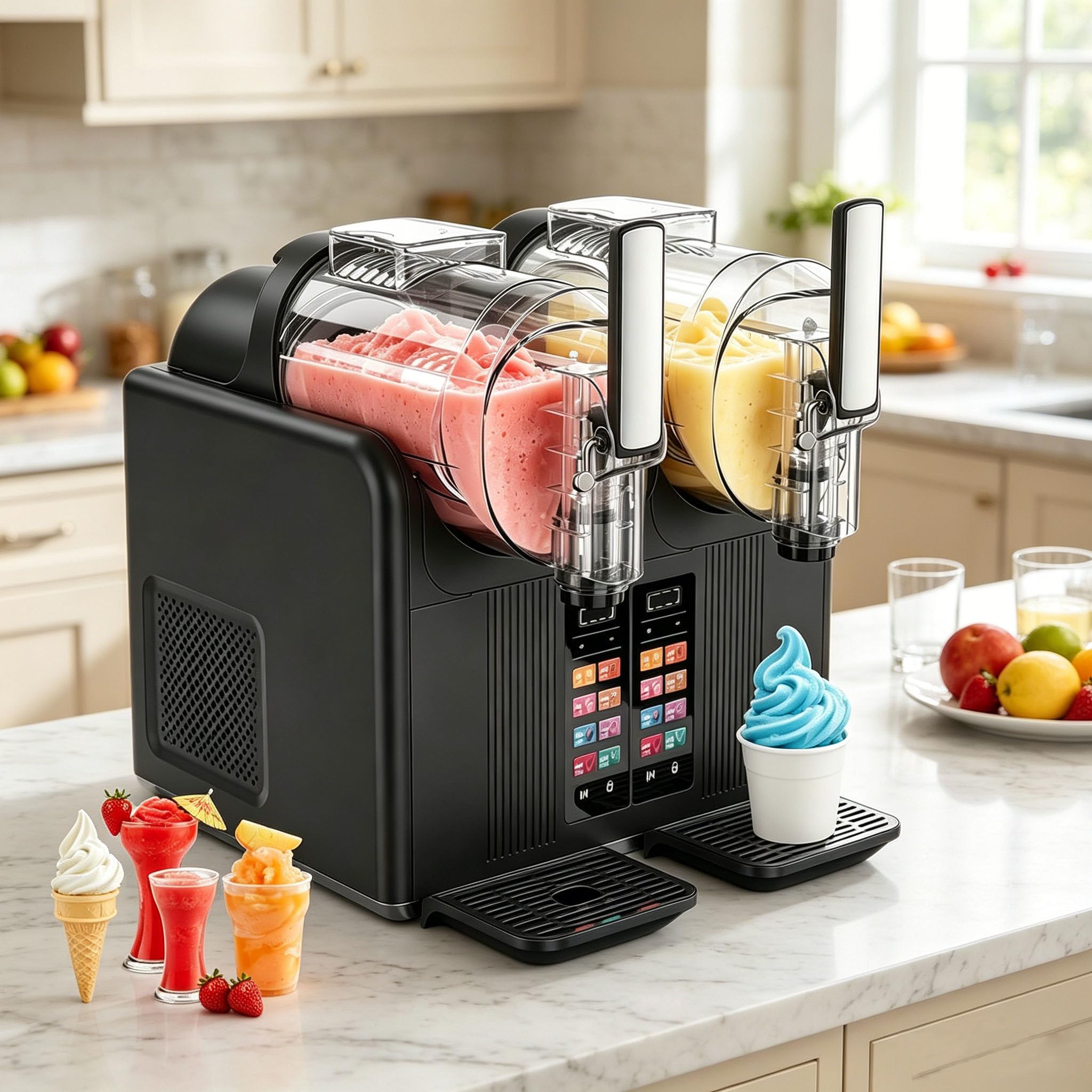 XDLYWUZIQ 2L Commercial Slushie Machine Auto Clean Black-DoubleBowl