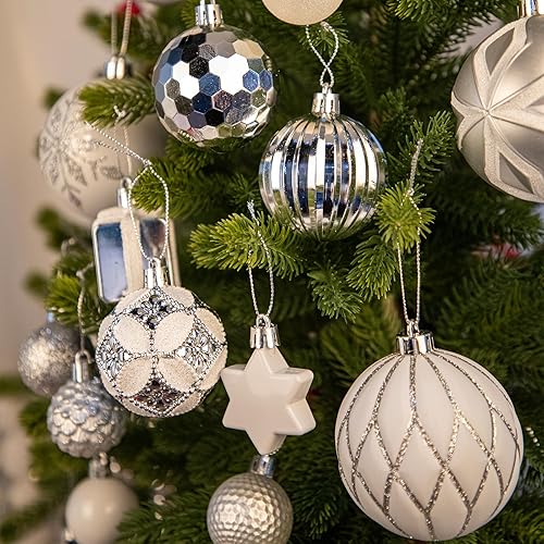 Miniatura 15 de Juego de 75 adornos navideños rojos y verdes - Kit de bolas inastillables para decoración de árbol de Navidad con estrella para coronar el árbol,