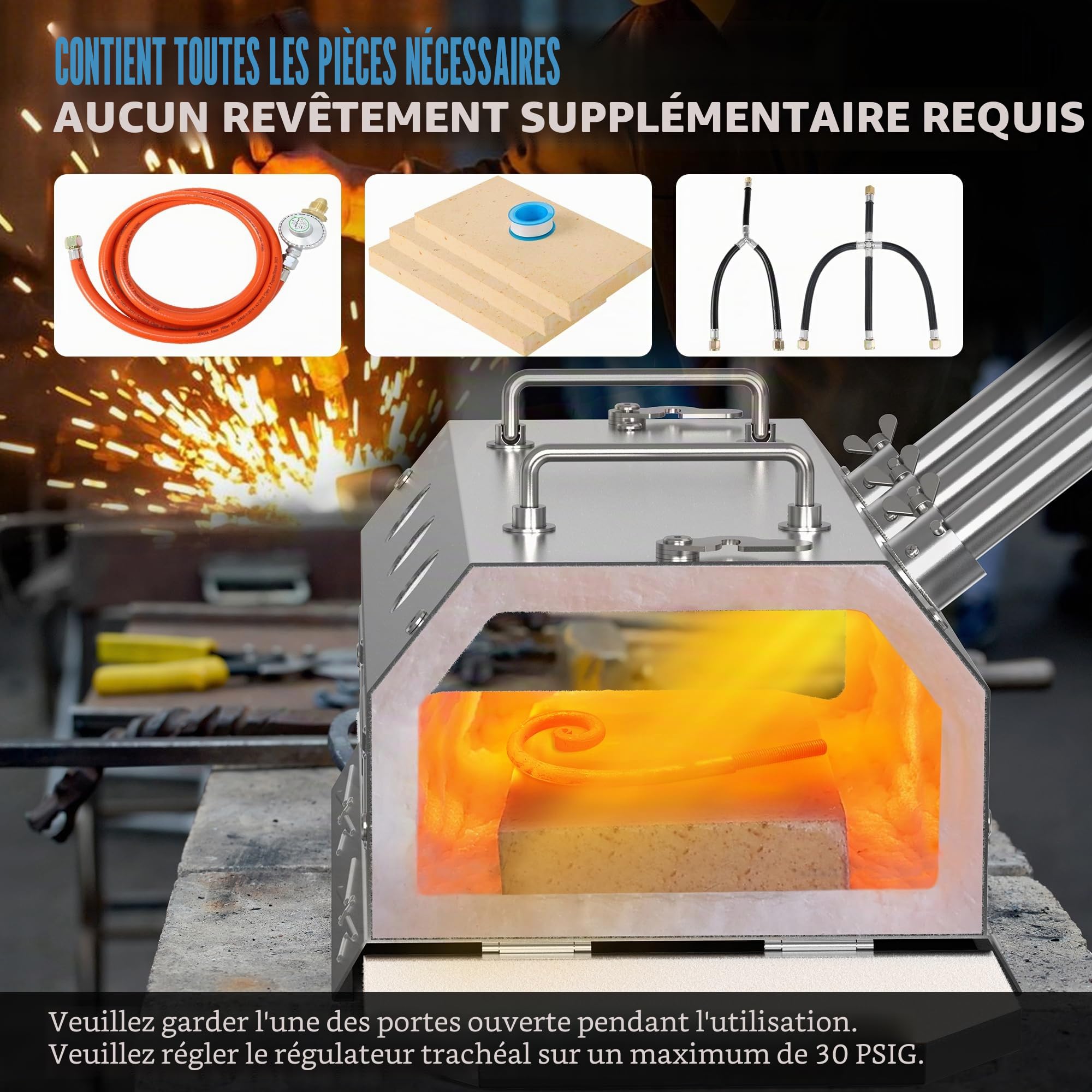 GY300 Ensemble forgé au propane à trois moulages en acier inoxydable, four à fusion portable, artiste, passe-temps, construction de couteaux, construction d'outils, serrurier