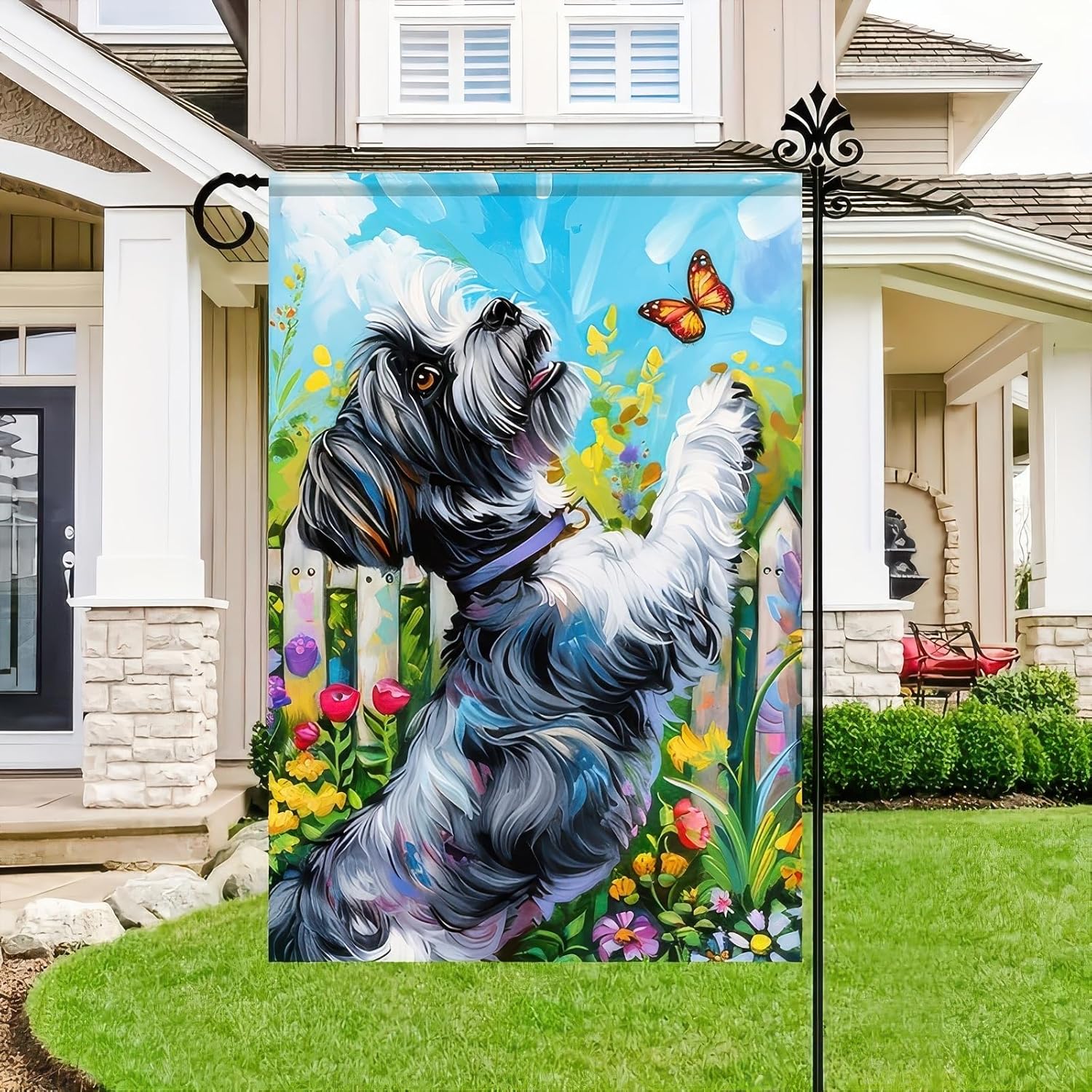 Spring Summer Garden Flag Schnauzer Dog 12x18 Inch Double Sided Yard Flags Cute Dog Puppy Outdoor Decorative for Spring Summer Yard Porch Farmhouse Outside Decor - Image 6