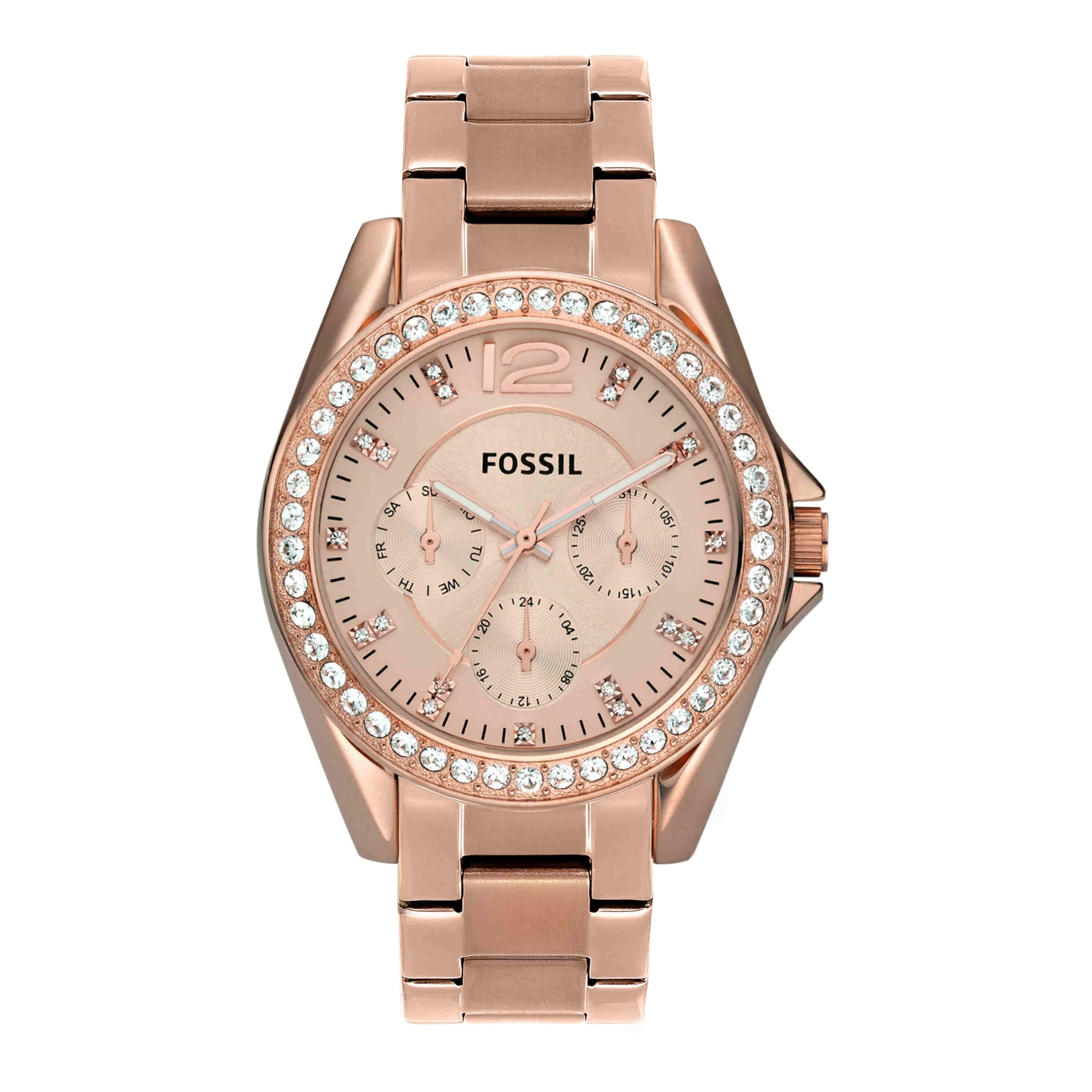 FOSSIL Riley Womens Quartz Watch with Rose Gold Dial and Rose Gold Stainless Steel Bracelet ES2811