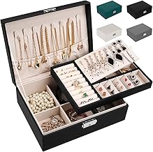 LUZOON Boîte à Bijoux pour Femme en Cuir Deux Etages Coffret de Rangement Bijoux pour Ranger Bagues/Boucles d'oreilles/Colliers-Noir