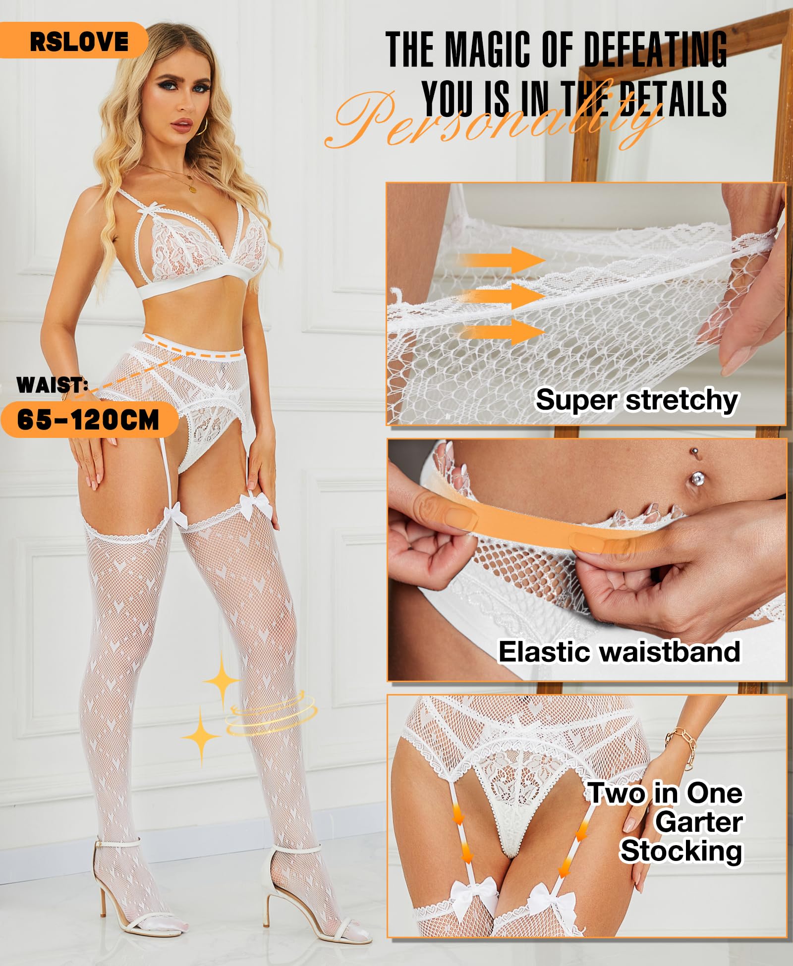 RSLOVE Fischnetz Strapsstrümpfe für Damen - Netzstrümpfe Halterlos Sexy Strümpfe