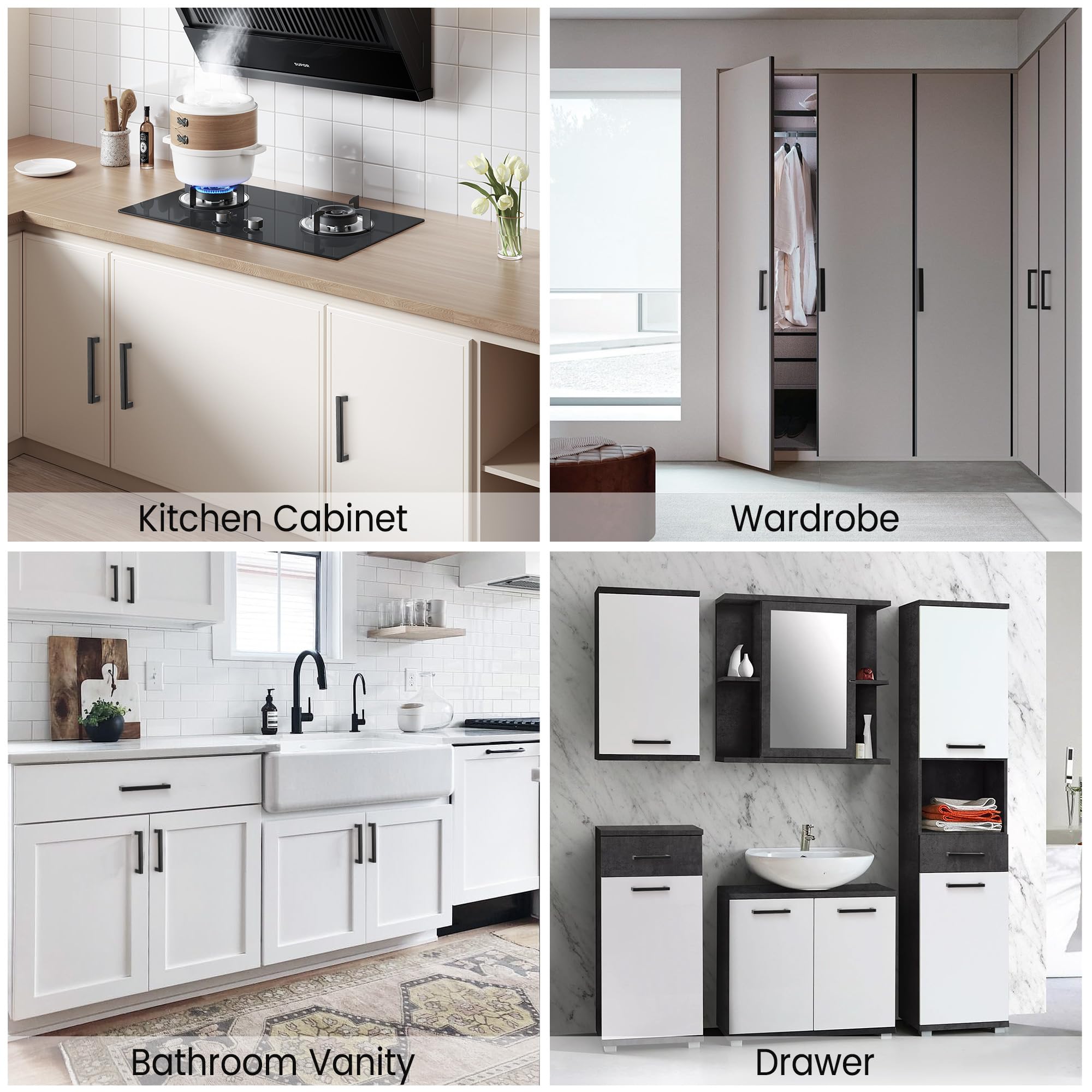 Vortix 15 maniglie per mobili in acciaio inox nero opaco, distanza tra i fori 128 mm, design moderno per mobili da cucina, mobili da bagno e cassetti