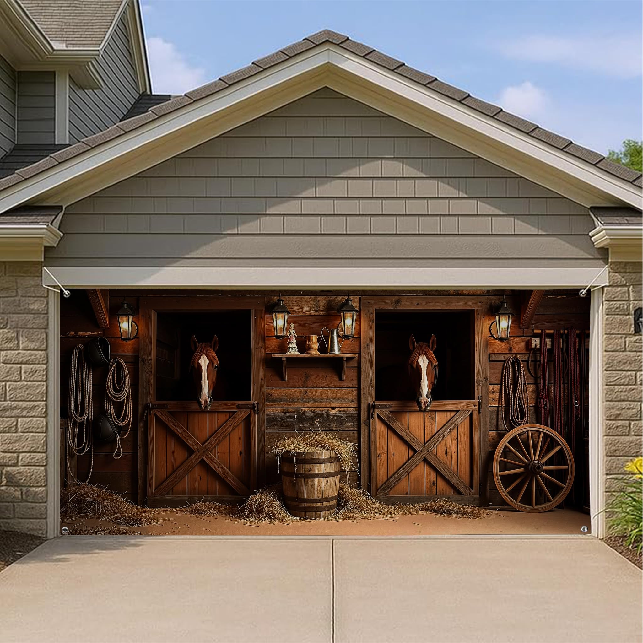 Housse de porte de garage rustique de 397 x 180 cm et décoration de grange vintage pour l'hiver