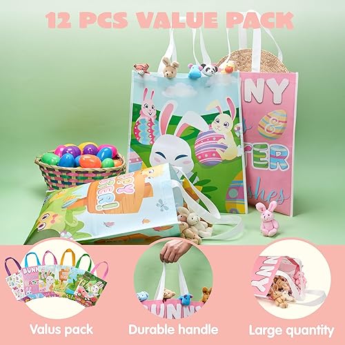 Miniatura 3 de JOYIN 12 bolsas de Pascua de 14.8 x 16.5 pulgadas, bolsa grande de lona de Pascua en tono crema, regalo para manualidades, golosinas, cesta de