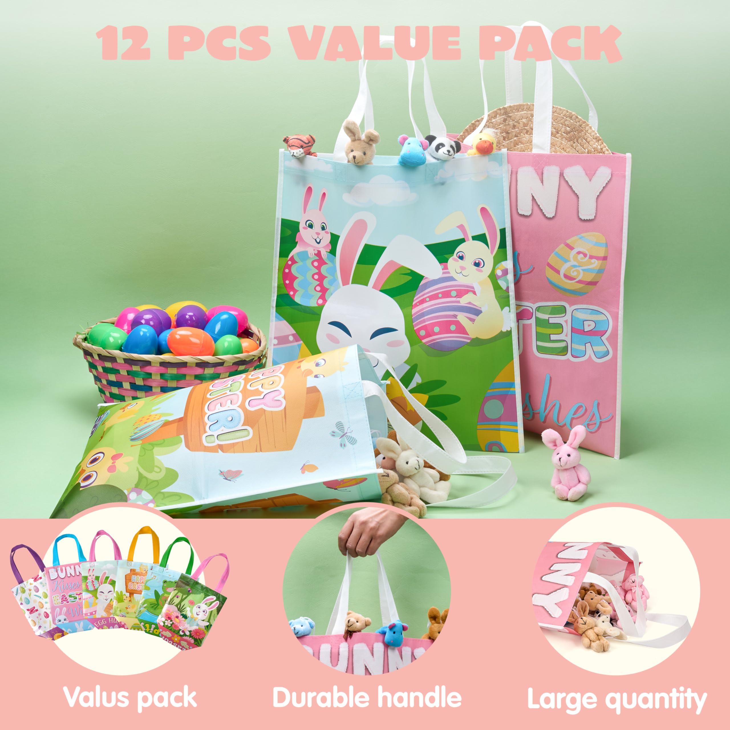 6 Sacchetti Regalo Di Pasqua In Tessuto Non Tessuto | 23x22x11 Cm | Colorati Con Manici | Riutilizzabili E Ecologici