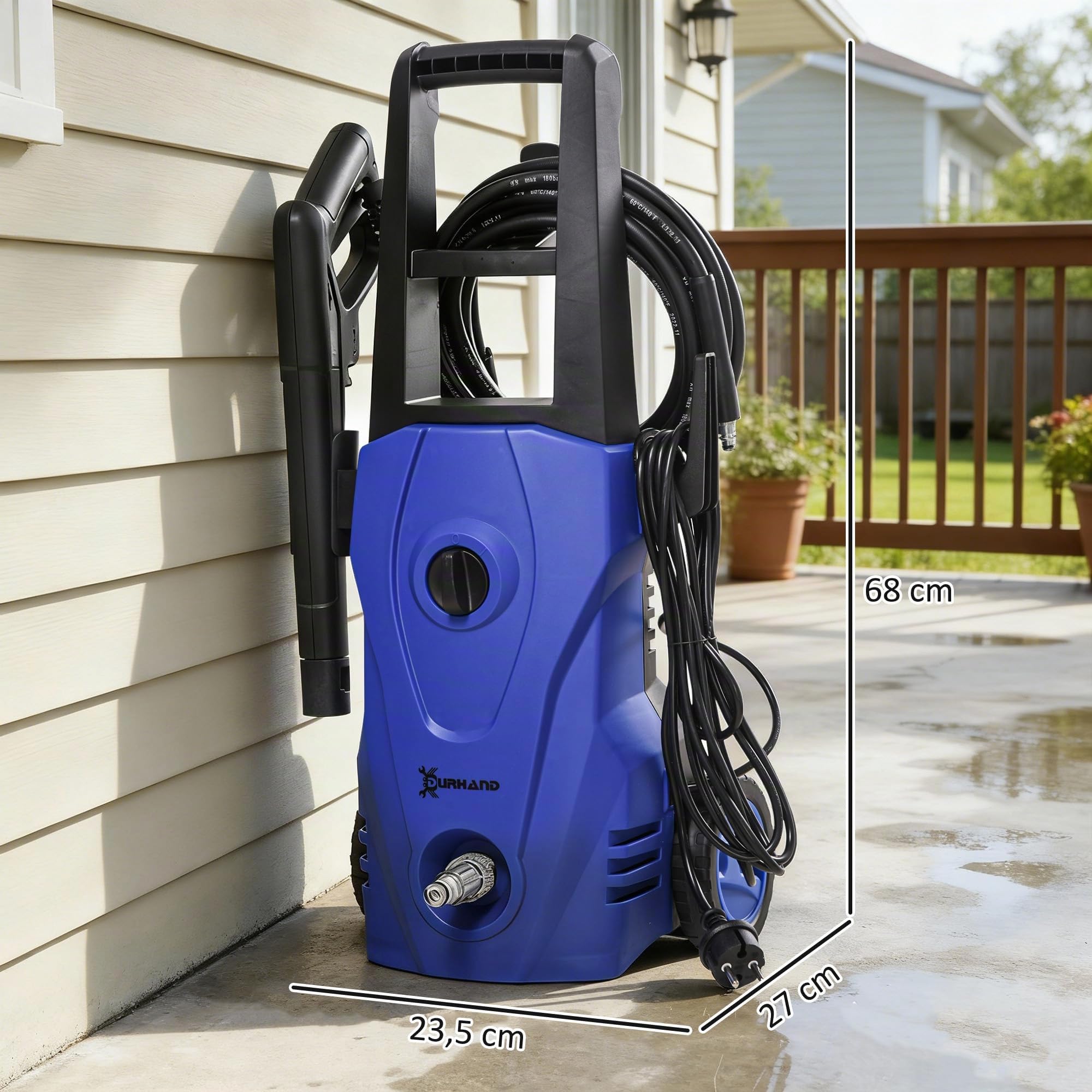DURHAND Nettoyeur Haute Pression 1600W Débit 432 L/h 23,5x27x68 cm Bleu