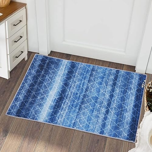 Alfombra geométrica lavable, alfombra pequeña para entrada, antideslizante, con diseño abstracto de diamantes, alfombra envejecida para puerta,