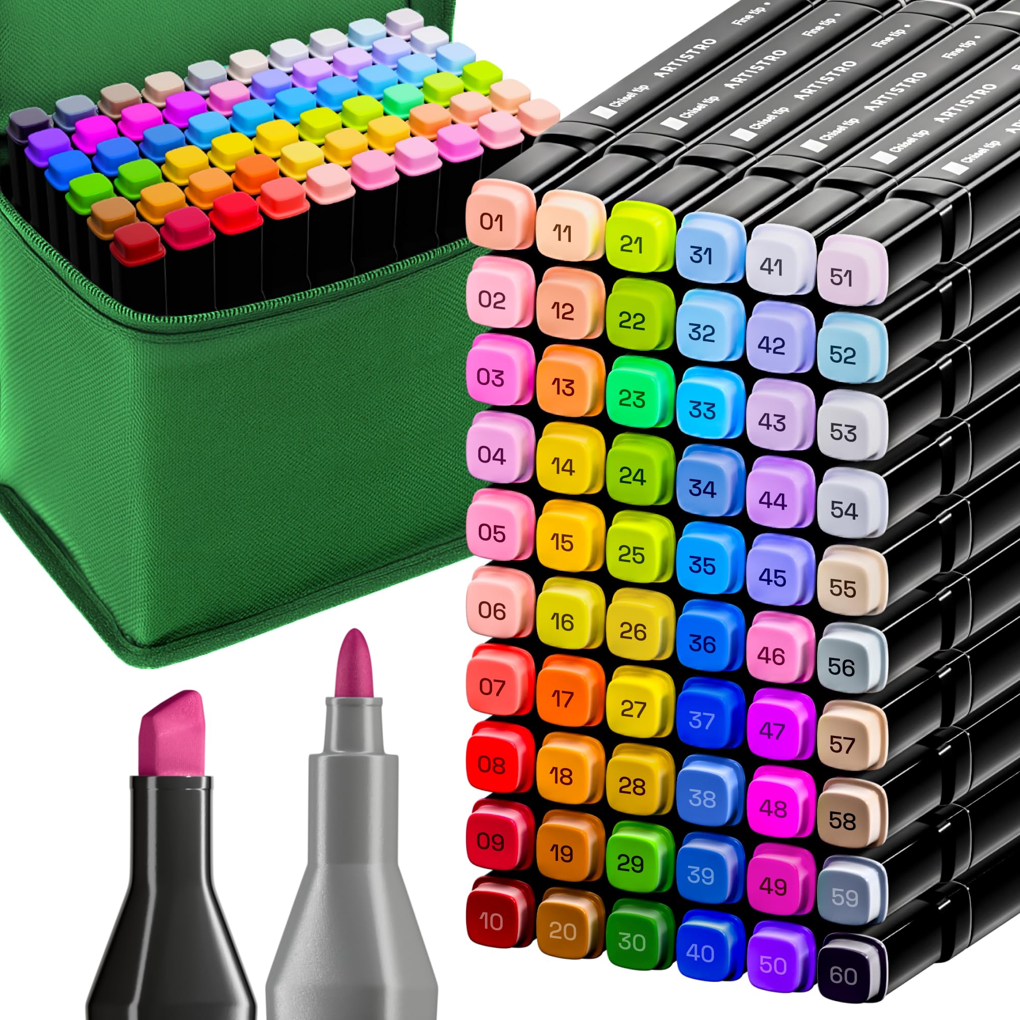 Amazon.com: Alcohol Dual Tip Markers Set of 60 with No Bleed Ink