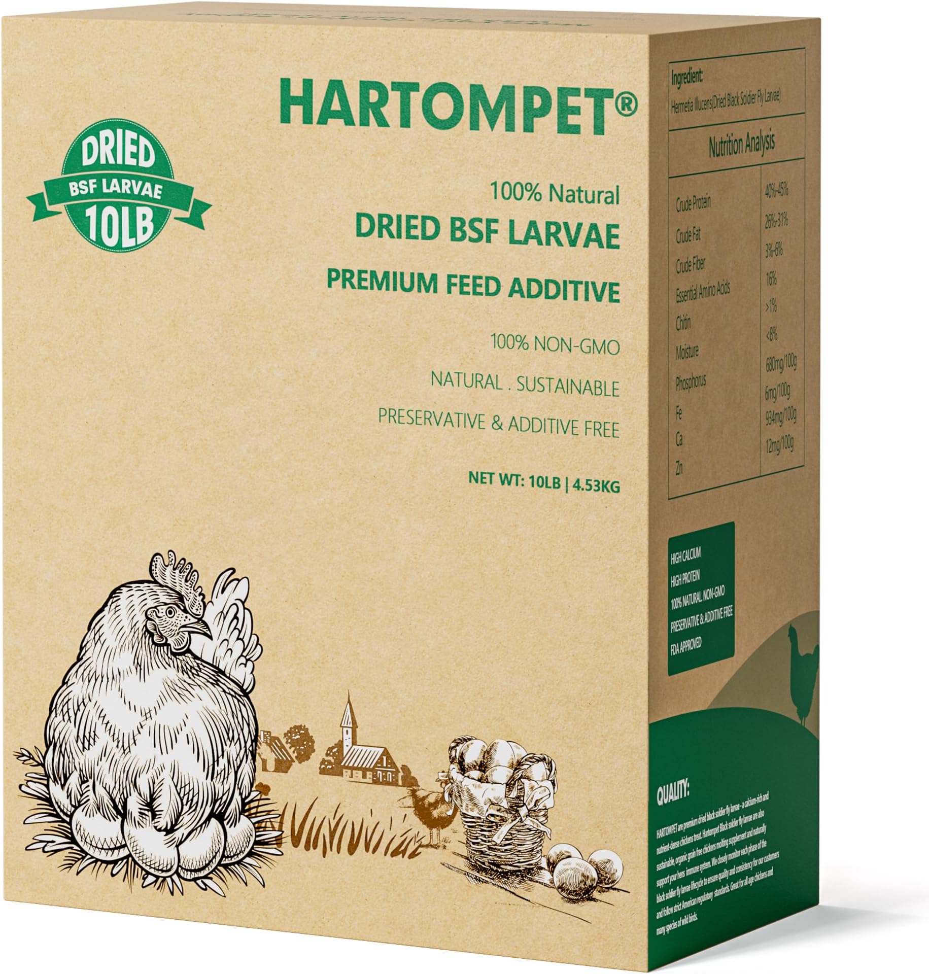 Premium Dried BSF Larvae for Chickens - 10LB High Calcium Supplement, Molting and Laying Support, Non-GMO & High-Protein Treats, Food for Wild Birds, Ducks, Repitle | Top Grade BSF