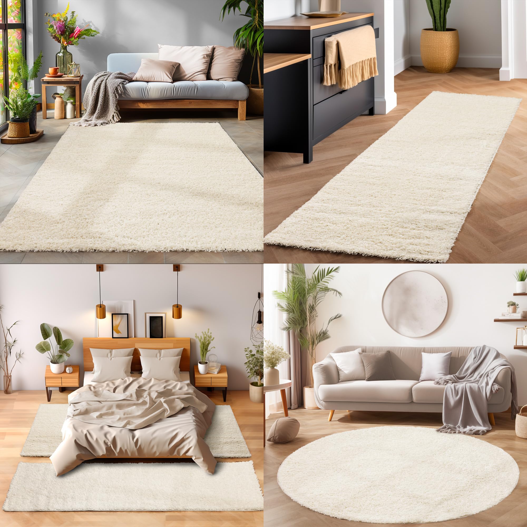 SIMPEX tappeto shaggy a pelo lungo color crema 140x200 cm molto morbido moderno tinta unita versatile per soggiorno camera o ingresso comfort e stile senza tempo