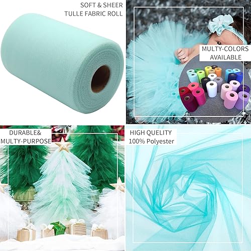 Miniatura 7 de Rollos de tela de tul azul aguamarina de 6 pulgadas por 100 yardas (300 pies), carrete de tela, cinta de tul para bricolaje, lazo de tutú azul