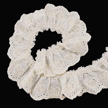 5 Yards Cotton Lace Trim, Vintage Pleated Chiffon Lace Trim, Heart Shaped Pattern Sewing Lace Ribbon for Home Decoration DIY Sewing Craft Beige