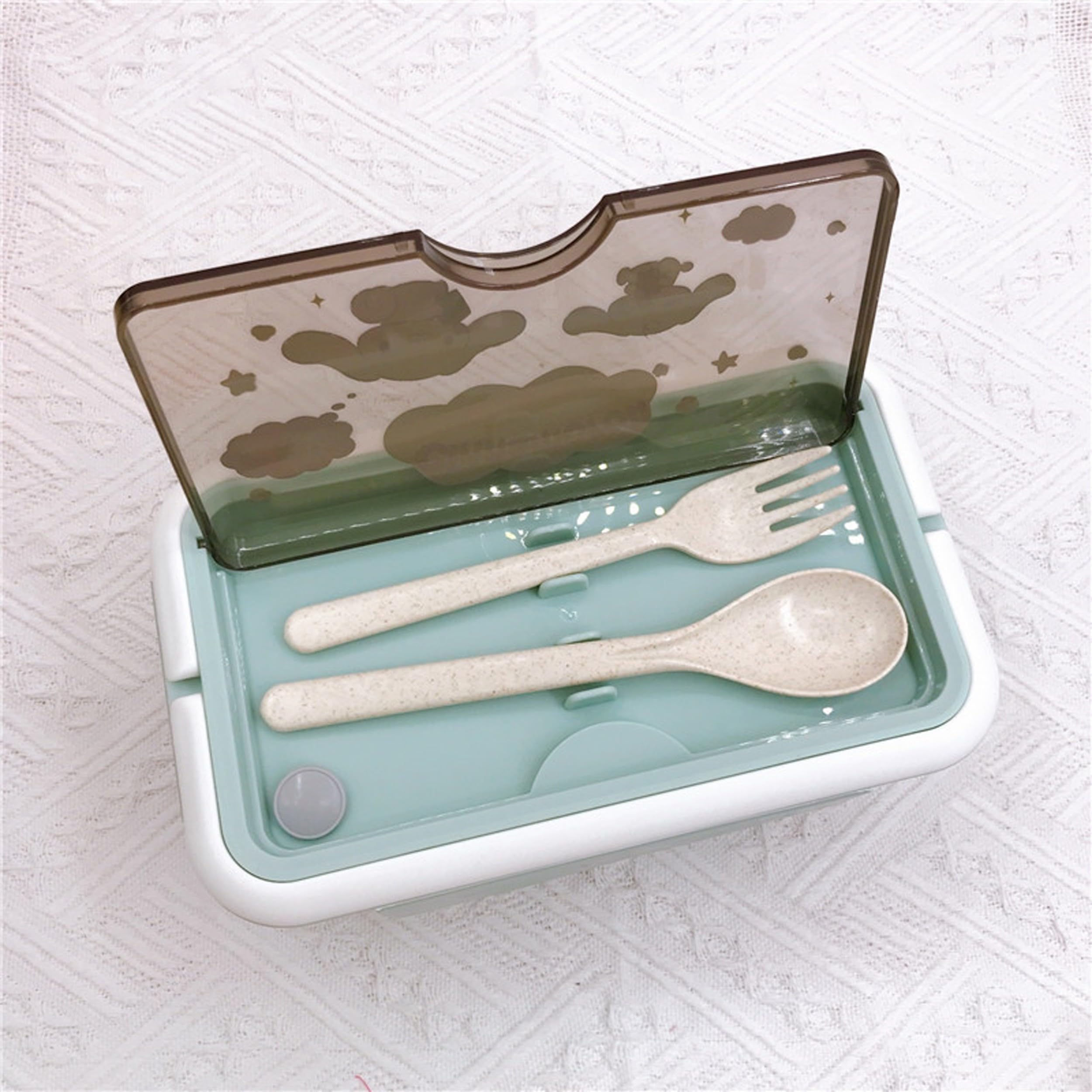 Roffatide Cartoon Cinnamoroll Carino Stampato All-in-One Bento Scatole con Maniglia Kawaii 4-Point Lock Tipo Lunch Box Contenitori per Food Frutta Snack