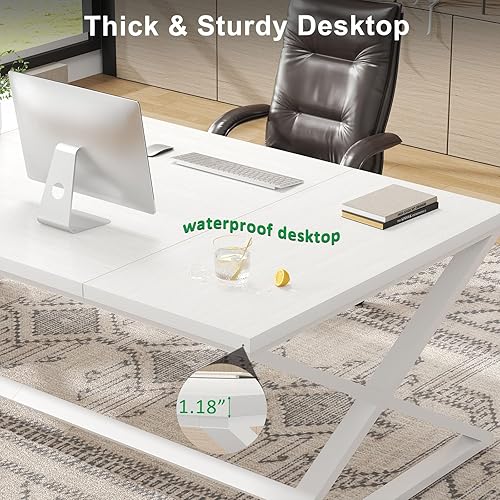 Miniatura 53 de IBF Escritorio grande para computadora negro, escritorio de escritura de 70.8 pulgadas de largo para oficina en casa, escritorio de estudio Roble