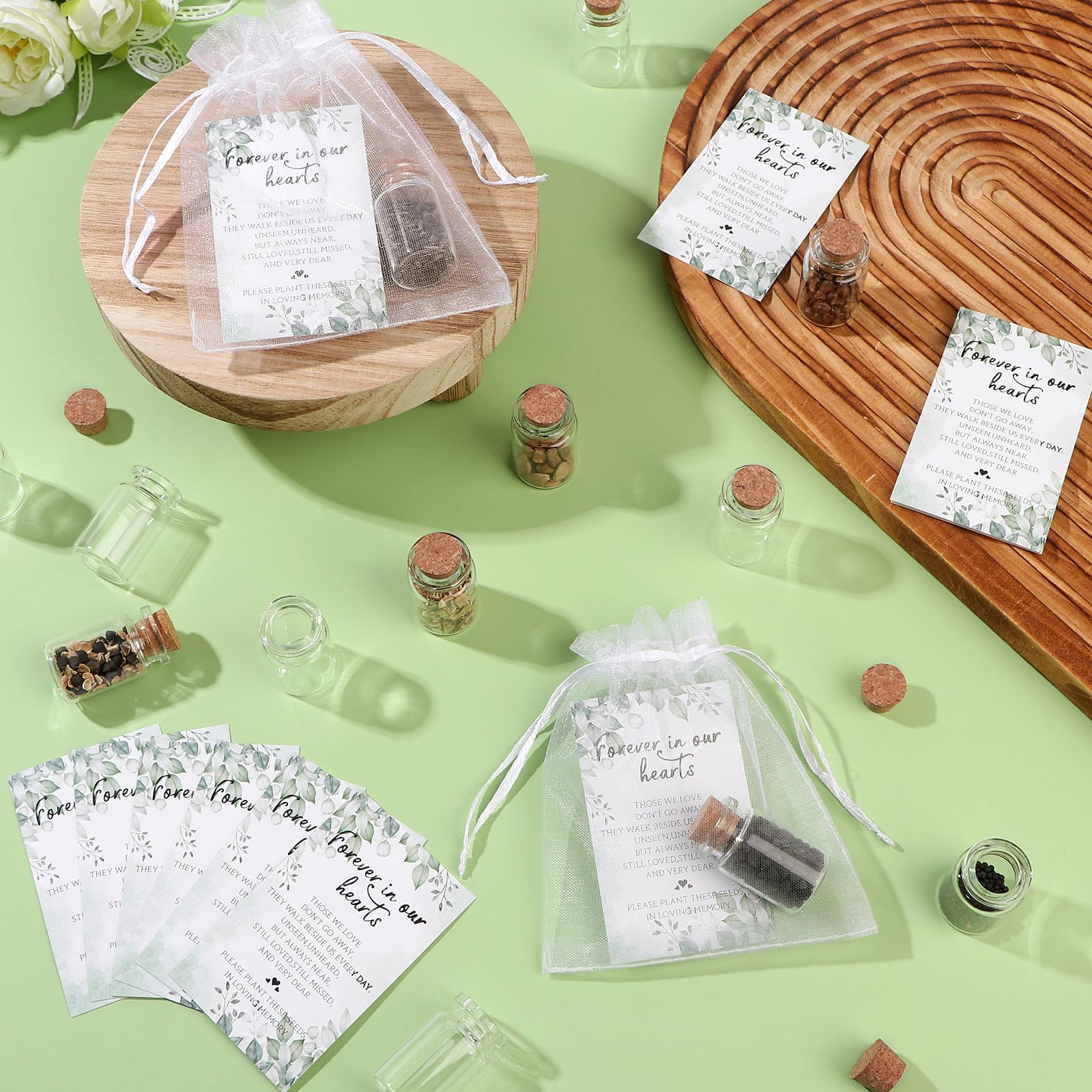Set Di 10 Ricordi Commemorativi Non Ti Scordar Di Me – Spille A Fiore, Biglietti E Sacchetti In Organza Per Funerali E Cerimonie