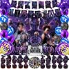 111 Pcs Panther of Black Party Decorations Including Happy Birthday Banner, Cake Topper, Cupcake Toppers, Latex Balloon, Foil Ballon, Hanging Swirls, Backdrop and Stickers for Birthday Party