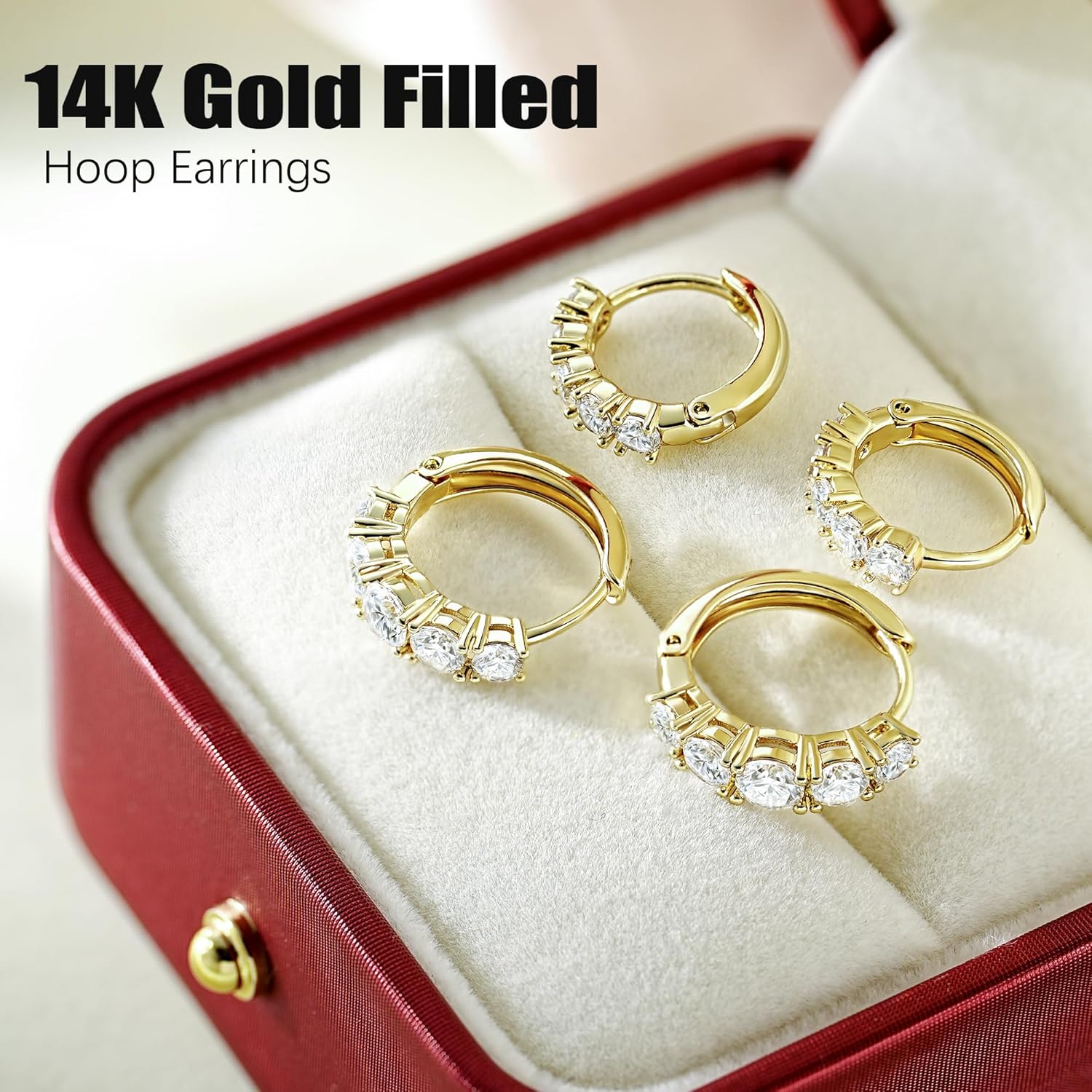 JINEAR Gold Hoop Earrings for Women 14K Gold Plated Cubic Zirconia Huggie Earrings 2Pairs Dainty Hypoallergenic Waterproof Cartilage Hoops Earring Set Lightweight Trendy Jewelry Gifts for Women - Image 7
