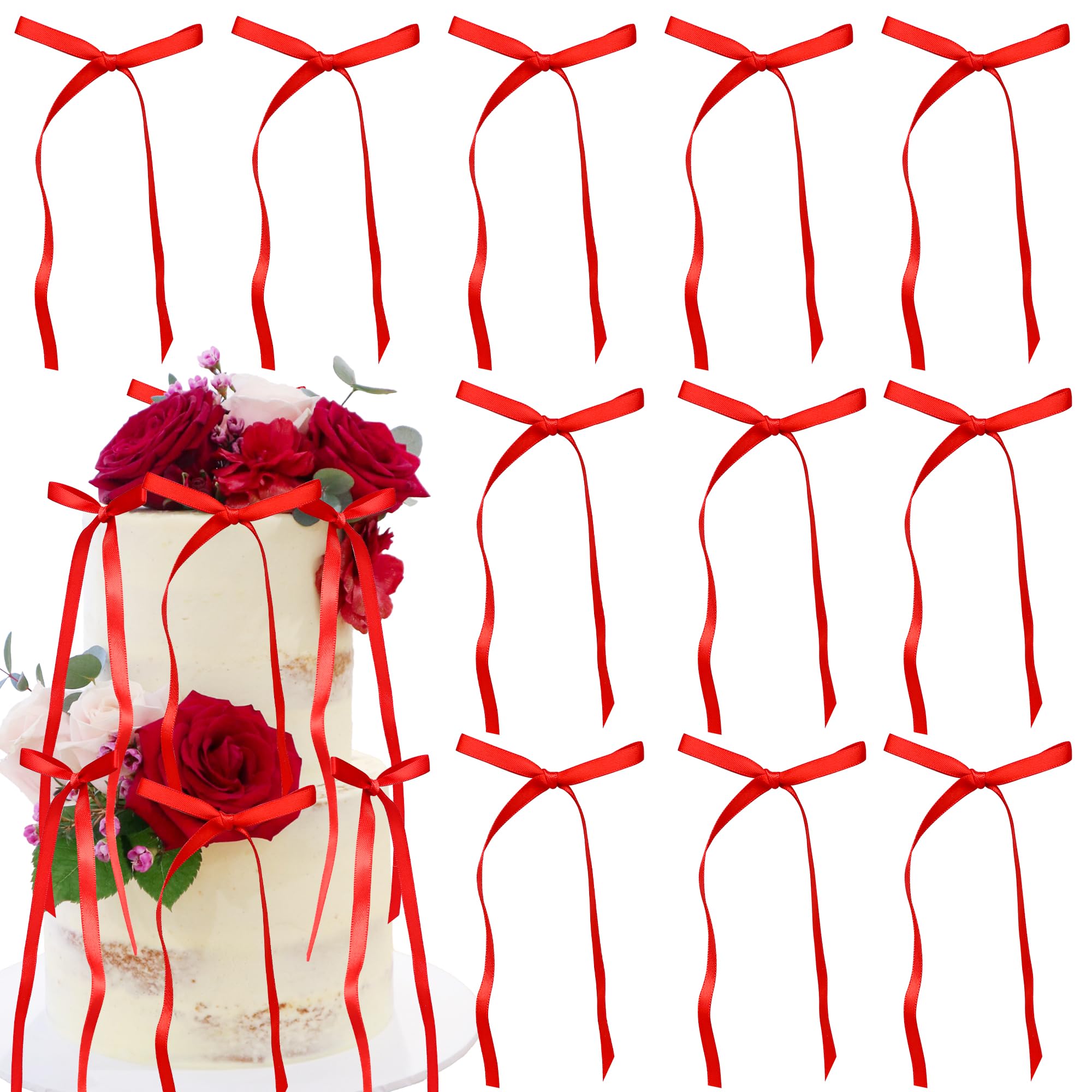 Ephlyn 30Pcs Bow Cupcake Toppers Valentine's Bowknot Ribbons Coquette Bow High Footed Cup Balloon Wall Party Decorations Cake Dessert Picks Baby Girl