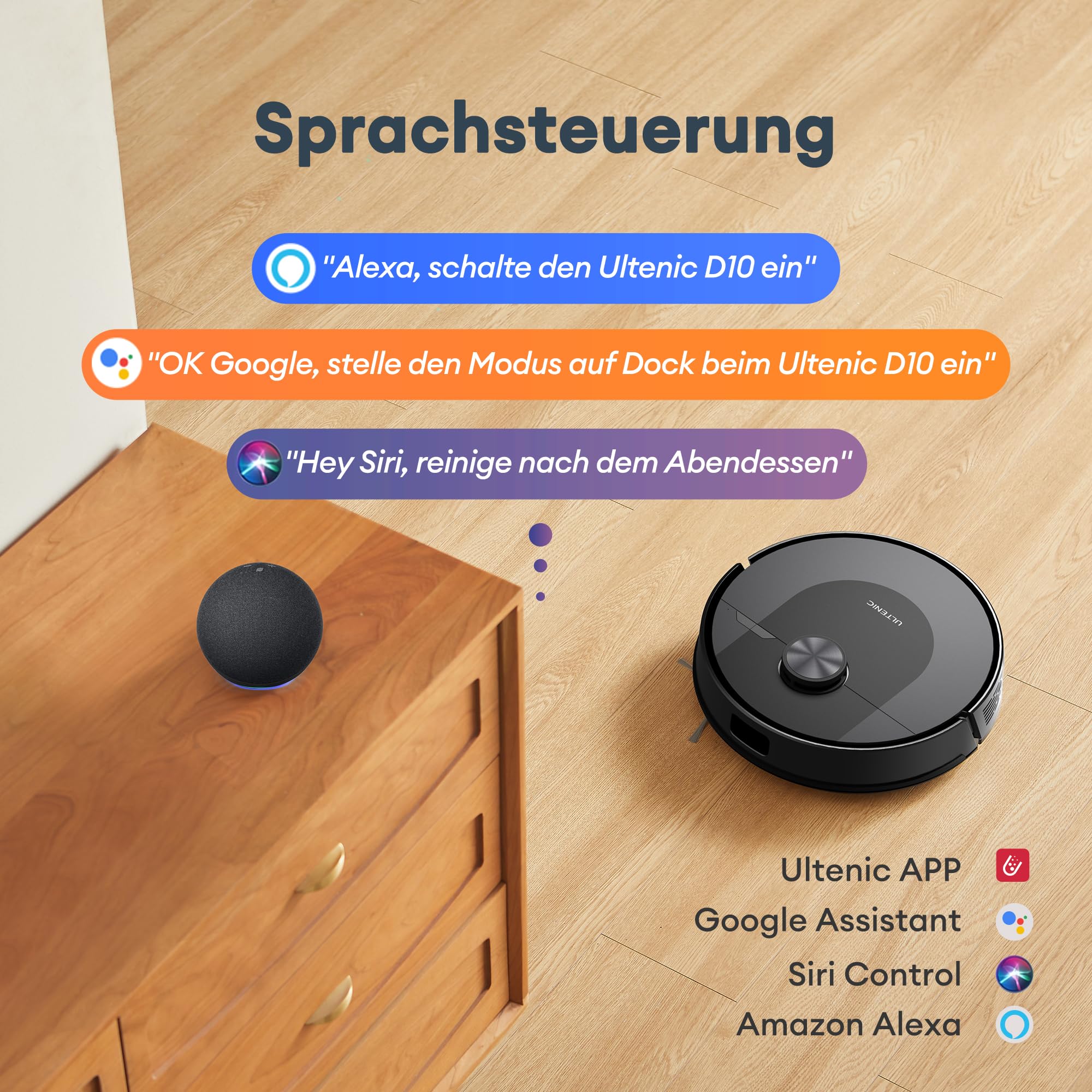 Ultenic D10 Saugroboter mit Wischfunktion 3 in 1, 5000Pa Staubsauger Roboter mit LiDAR Navigation, 50 dB Saugroboter, Roboterstaubsauger mit APP Steuerung, Ideal für Tierhaare, Teppiche, Hartböden