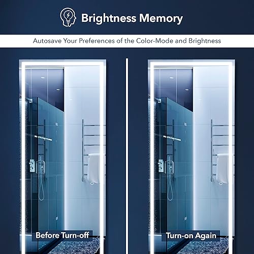 Miniatura 4 de JONATHAN Y MIR103A-2265 Soraya - Espejo rectangular grande sin marco, antiempañamiento con iluminación frontal, tricolor, para pared o piso, 22