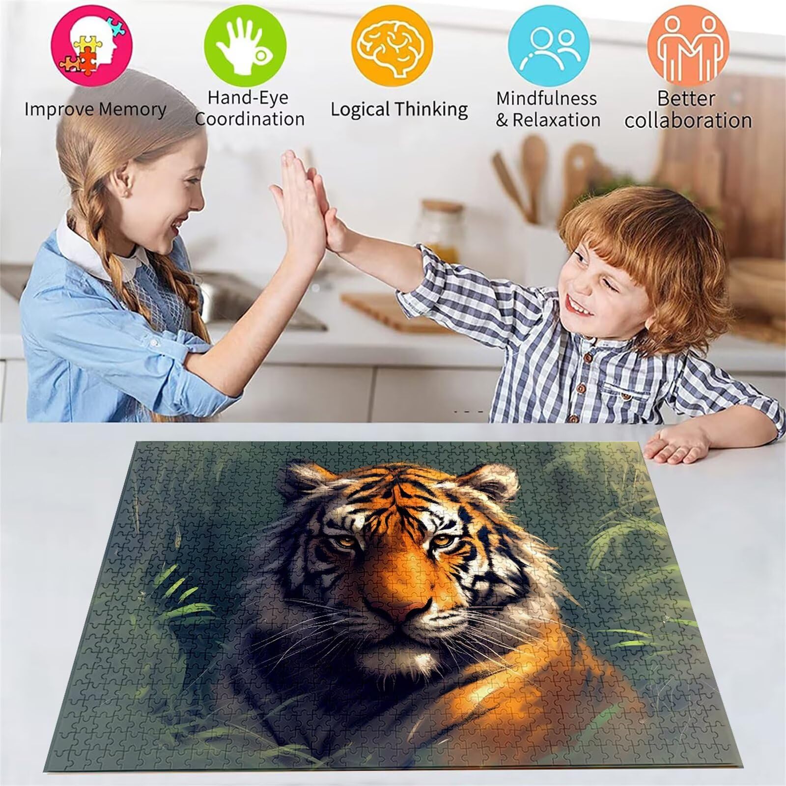 Puzzle 2000 Teile Tier Puzzle Erwachsene, DIY Groß Puzzelmatten, Holzpuzzle für Erwachsene und Kinder ab 12 Jahren Wooden Jigsaw Tiger Geschicklichkeitsspiel für Die Ganze Familie, Geschenke D-102