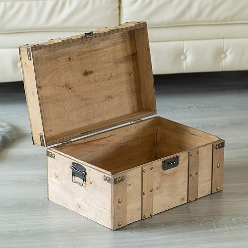 Miniatura 6 de Vintiquewise Baúl de estilo de madera natural con asas, pequeño