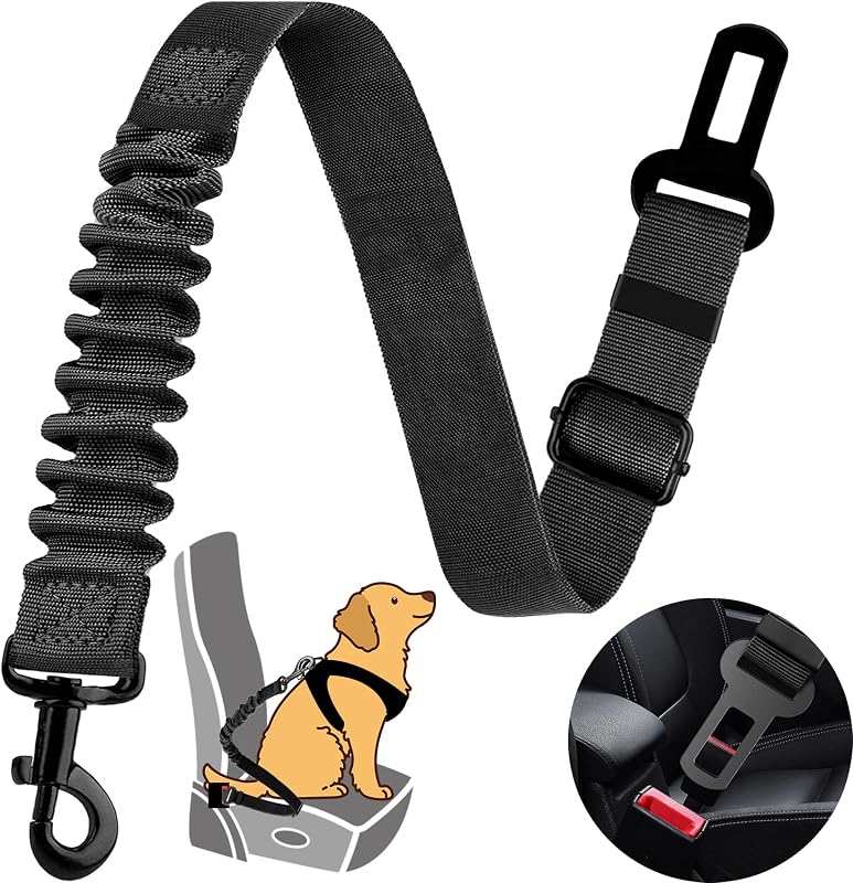 Dog Seat Belt Retractable Dog Car Harness 1 Pack Elastic Bungee Buffer | 360 Degree Swivel Dog Car Restraint, Heavy Duty Durable Car Harness for Dog, Adjustable Universal Pet Travel Safety Accessory