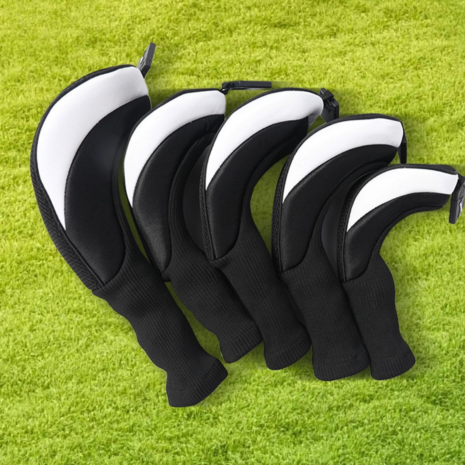 Copricapo per mazze da golf, copricapo per mazze da golf,5 pezzi Copricapo ibrido da golf Copri mazze protettive per collo lungo - Copricapo ibrido in legno con etichette numeriche Copricapo protettiv