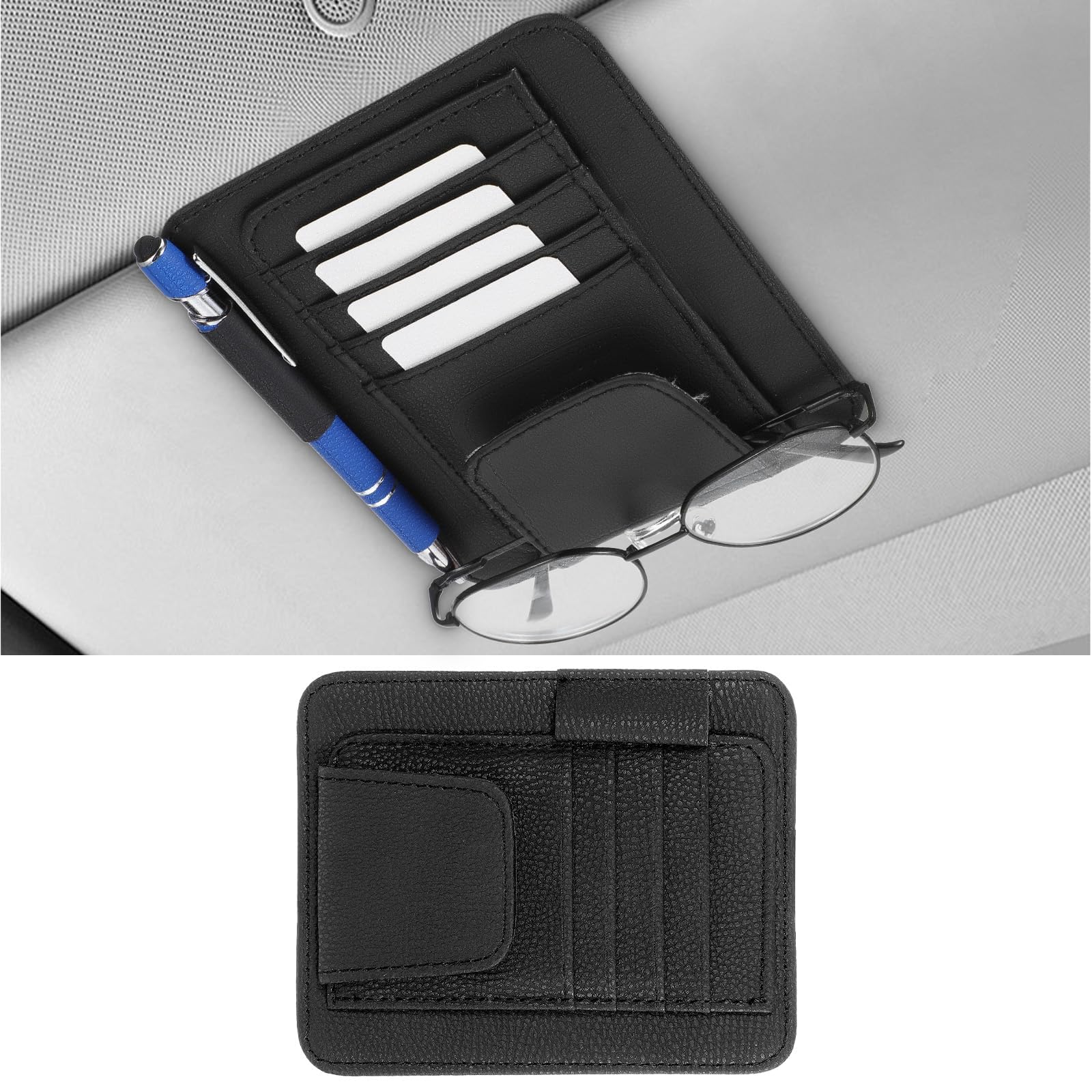 SHANXIYINGHAIBAIHUODIAN Small Leather Car Sun Visor Organizer for Mercedes-Benz Sprinter (W901-W910 1995-2025), Slim Waterproof Premium PU Interior Storage Pouch with Card and Glasses Holder