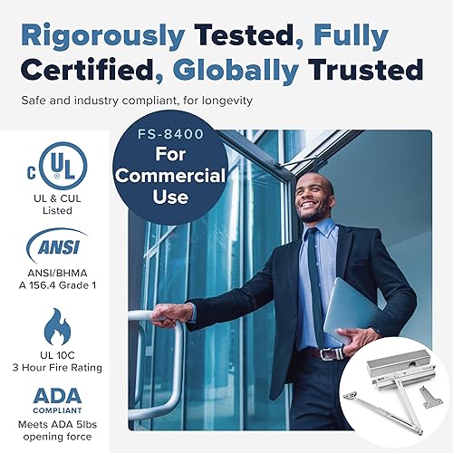 Miniatura 2 de Cierrapuertas comercial FH-8400 Bisagra de cierre de puerta automática estándar de grado 1 resistente - Cumple con ADA UL y CUL UL10C - Acabado