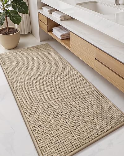 Miniatura 20 de Color&Geometry Alfombras de baño de felpilla mejoradas más densas, 17 x 29.5 pulgadas, antideslizantes, absorbentes, blancas, para baño, ajuste